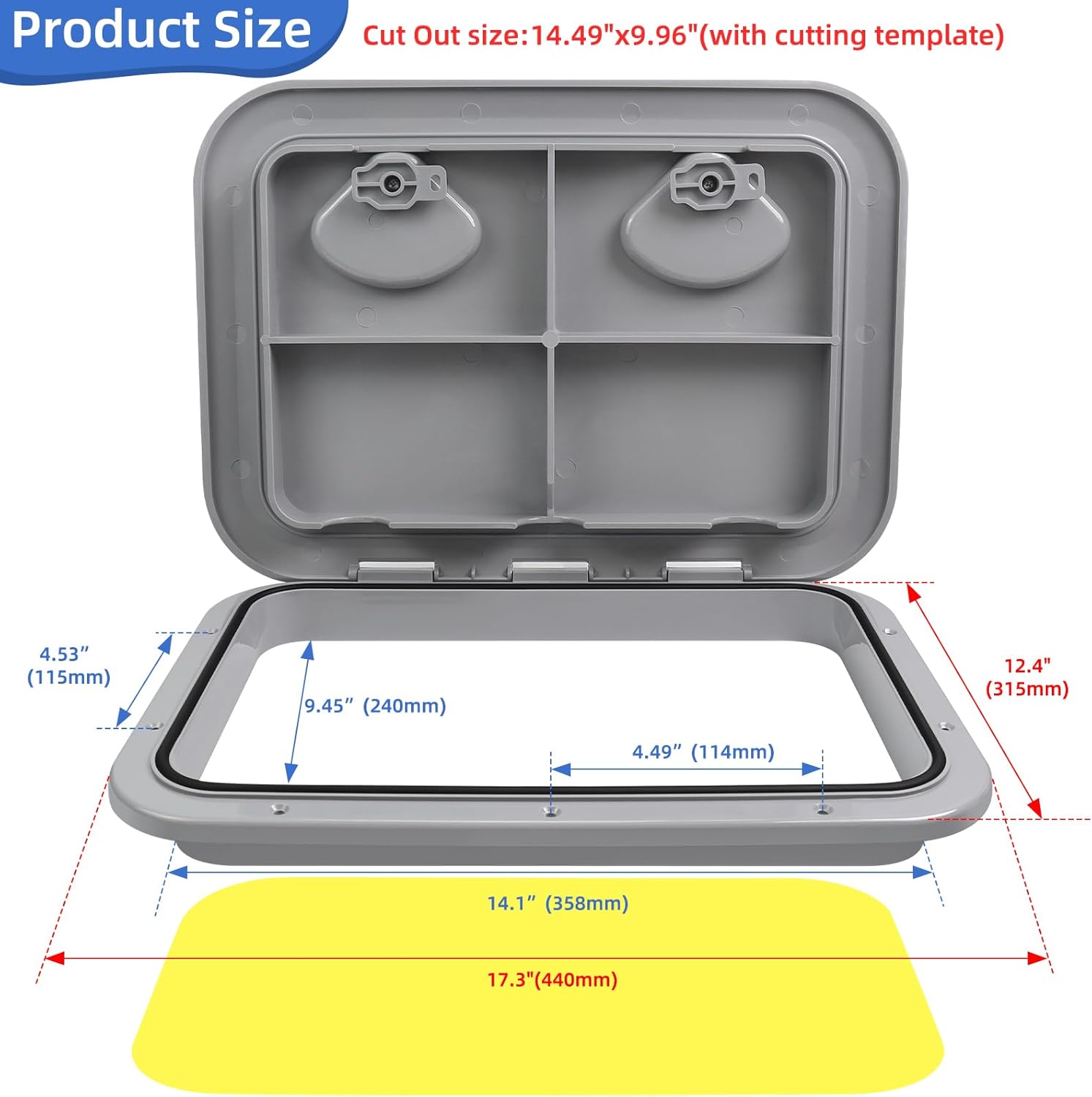 Marine Boat Hatch Deck Cover Lid,Marine Deck Access Hatch & Lid,Black Rectangle Boat Access Door for Bass/John/Fishing/Skiff/Sailboat/Yacht,Waterproof Cover Easy to Install - Image 2