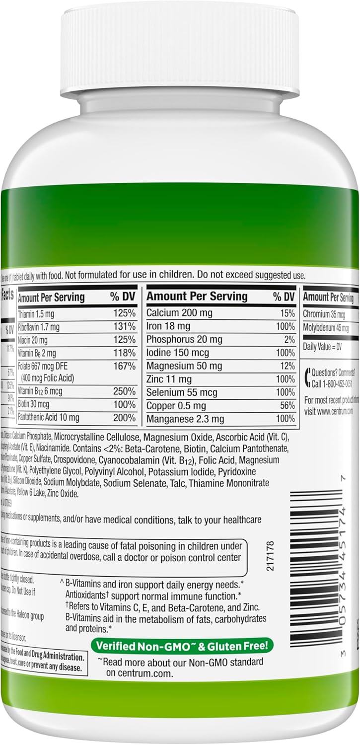 Centrum Adult Multivitamin/Multimineral Supplement with Antioxidants, Zinc, Vitamin D3 and B Vitamins, Gluten Free, Non-GMO Ingredients - 200 Count - Image 11