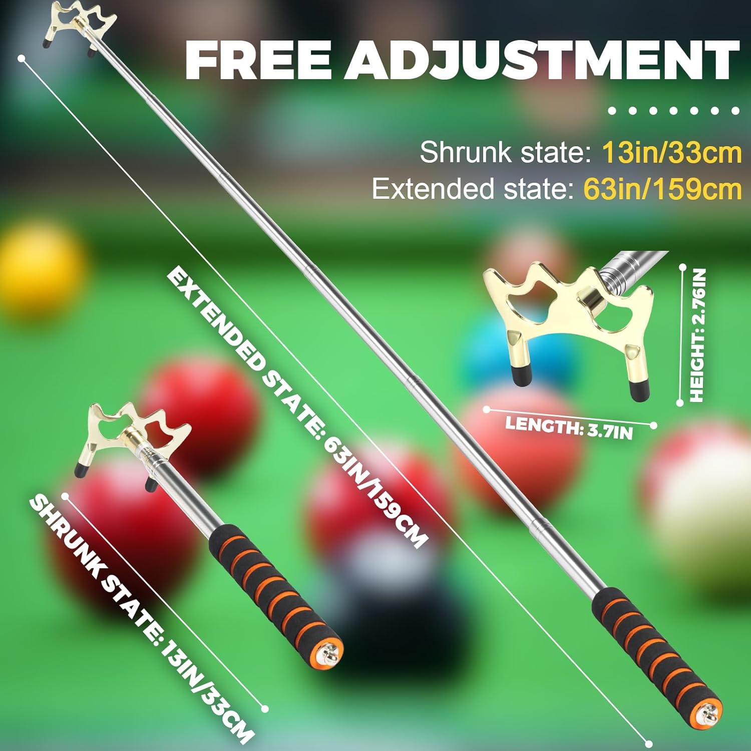 Pool Bridge Stick, Professional Retractable Pool Cue Bridge with Removable Brass Bridge Head, Free Adjustment for Multi-Angle Shots, Easy to Use and Storage, Essential Pool Table Accessories - Image 3