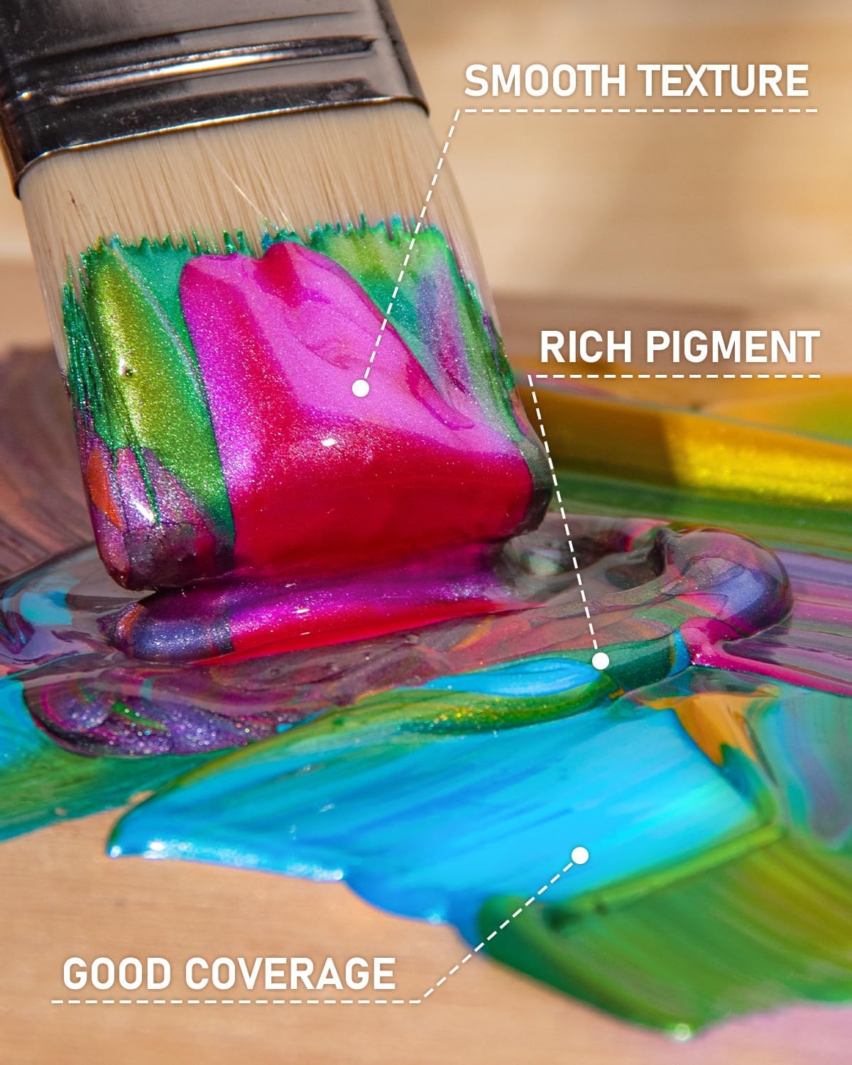 Nicpro Iridescent Black Acrylic Paint, 8.45oz / 250ml Large Bottle Black Metallic Acrylic Paint, Color Shifting & Non-Toxic Art Painting Supplies For Craft Canvas Fabric Rock Wood Ceramic Metal - Image 4