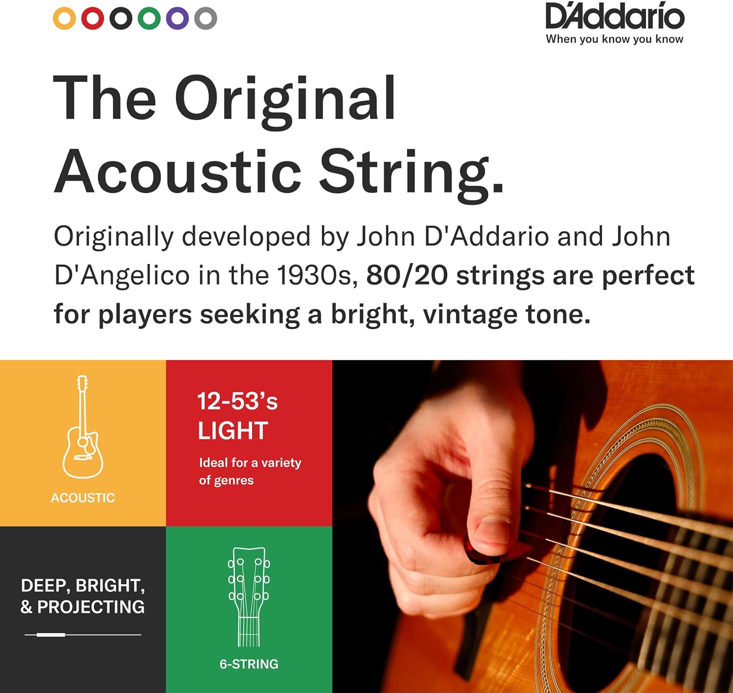 D'Addario Acoustic Guitar Strings, 80/20 Bronze, EJ14, Bluegrass Light Top/Medium Bottom Gauge 12-56, 6-String Set, Pack of 1 - Image 4