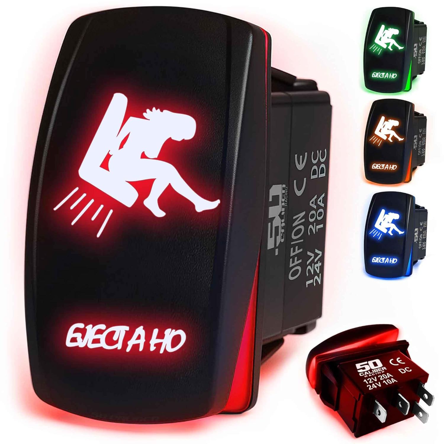 Waterproof Rocker Switch ON/Off, LED Backlit with Etched Design Off Road Light Switch Toggle 12v - UTV, Auto, Boat 20A Variation (Red, Eject a Ho)