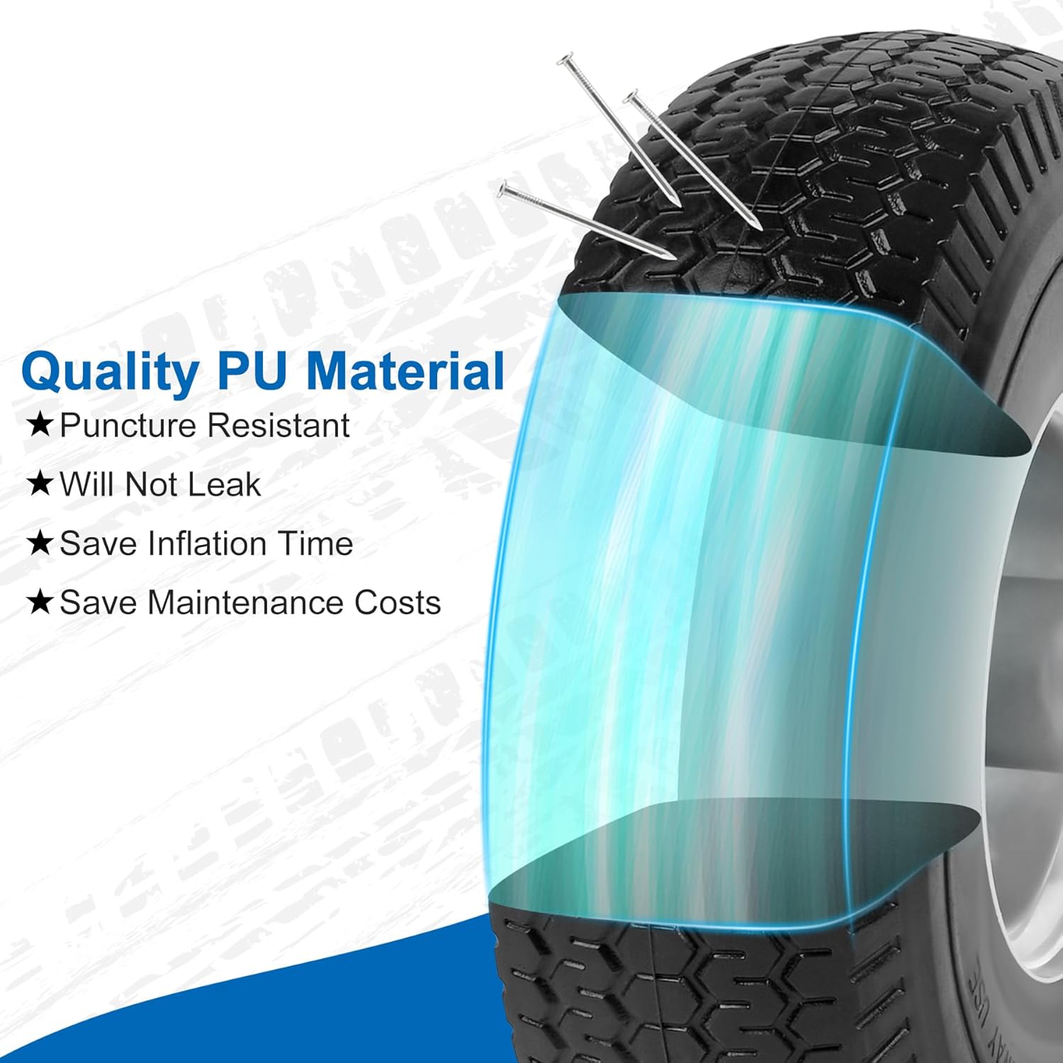 4.10/3.50-4" Flat Free Tires, 10 Inch Solid Tires and Wheels Replacement with 5/8" Axle Bore Hole, 2.2" Offset Hub for Hand Truck, Garden Cart, Lawn Cart, Wheelbarrow, 2 Pack - Image 3