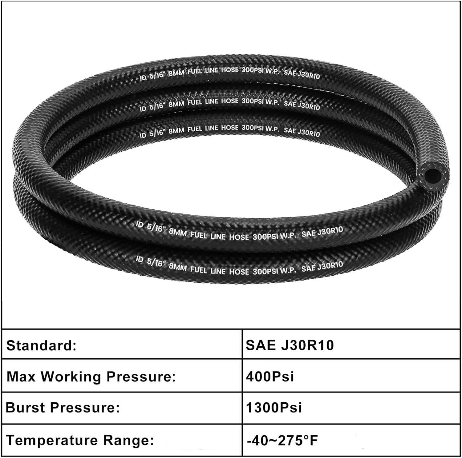 1/4" Fuel Line Hose, 10FT SAE 30R10 300PSI High Pressure Submersible for Automotive Fuel Systems Engines - Image 3