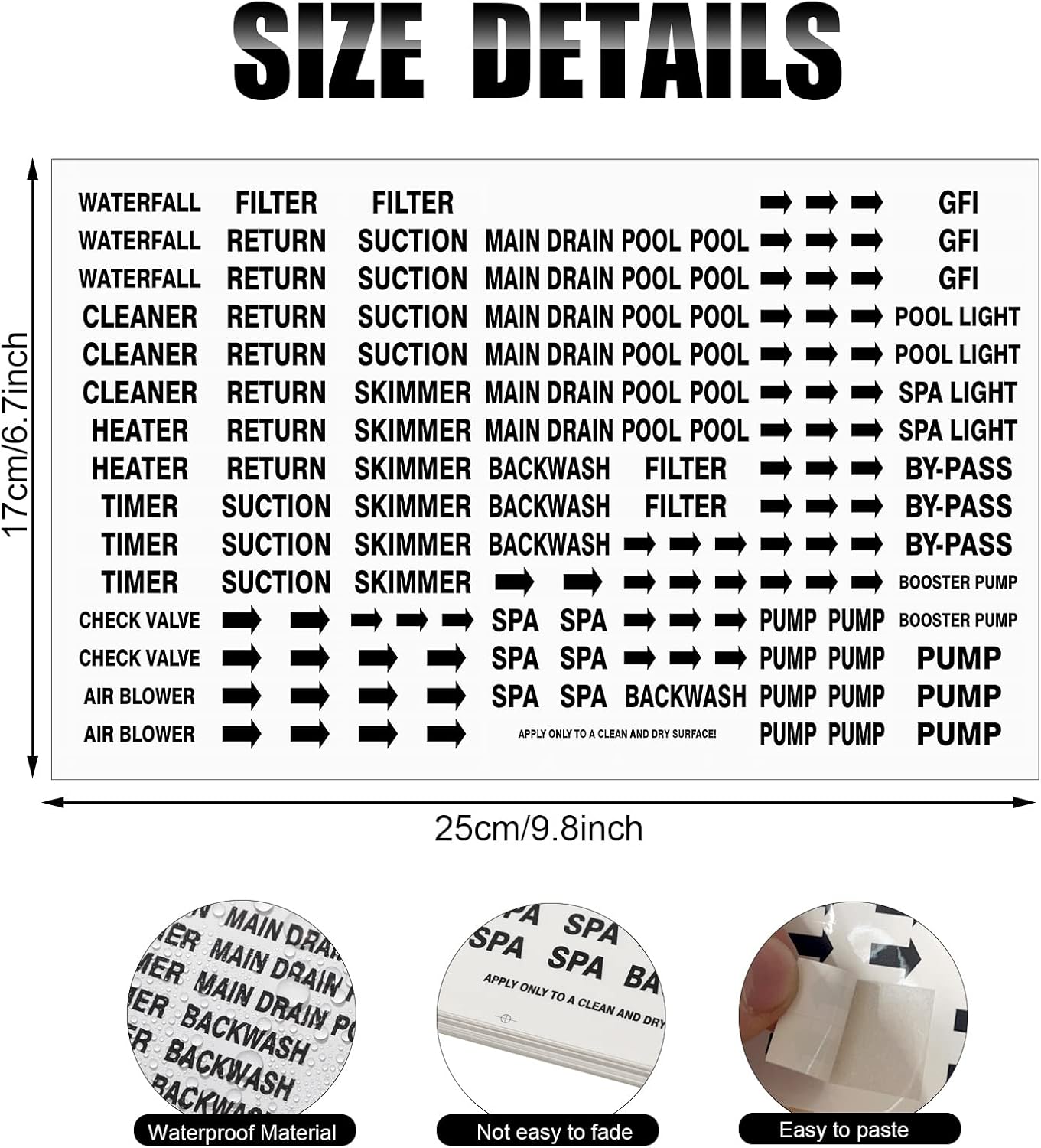 Jutom 2500 Pcs Pool Equipment Identification Labels Waterproof Sticker for Swimming Pool, Plumbing, and Piping, Easily Mark Different Equipment of Your System, 125 Adhesive Labels Each Sheet(White) - Image 2