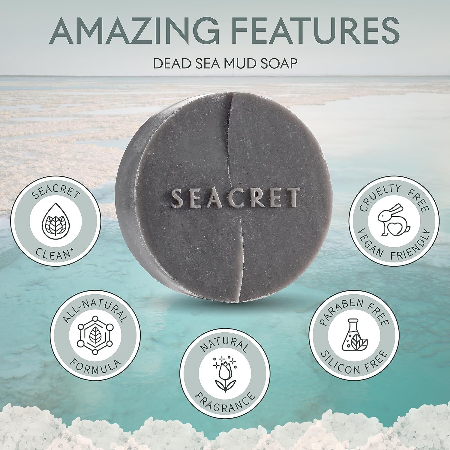 SEACRET Dead Sea Mud Soap Bar - Deep Pore Purifying & Refining Facial Cleanser with Minerals and Witch Hazel, Natural Spa Bar for Normal to Oily Skin, SLS-Free, Fragrance-Free, 4.4 Oz / 125 g - Image 7