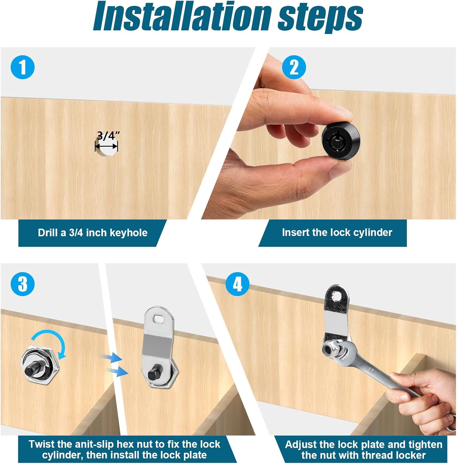 Cabinet Cam 2 Pack Locks, RV Storage Locks with Keyed Alike (7/8"), Suitable for Drawers and Cabinets to Protect Important Items, Zinc Alloy Materials - Image 4