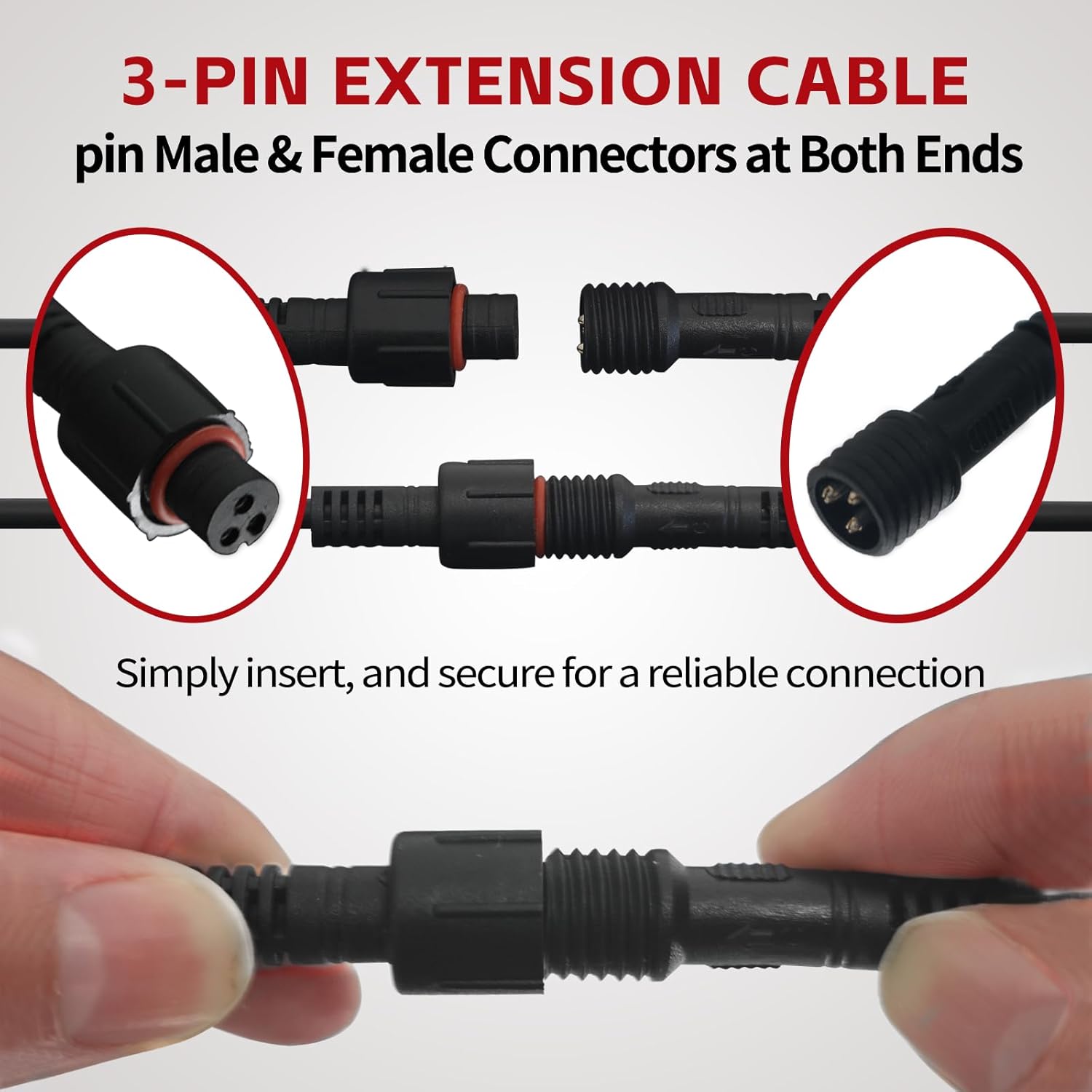 4 PCS 4FT 3 Pin RGB Rock Light Extension Wire, Design for Our Brand's Rock Lights, Other Brands Must Meet The Conditions of which Length of The Male Plug is 0.24 Inches and The Female is 0.39 Inches - Image 3