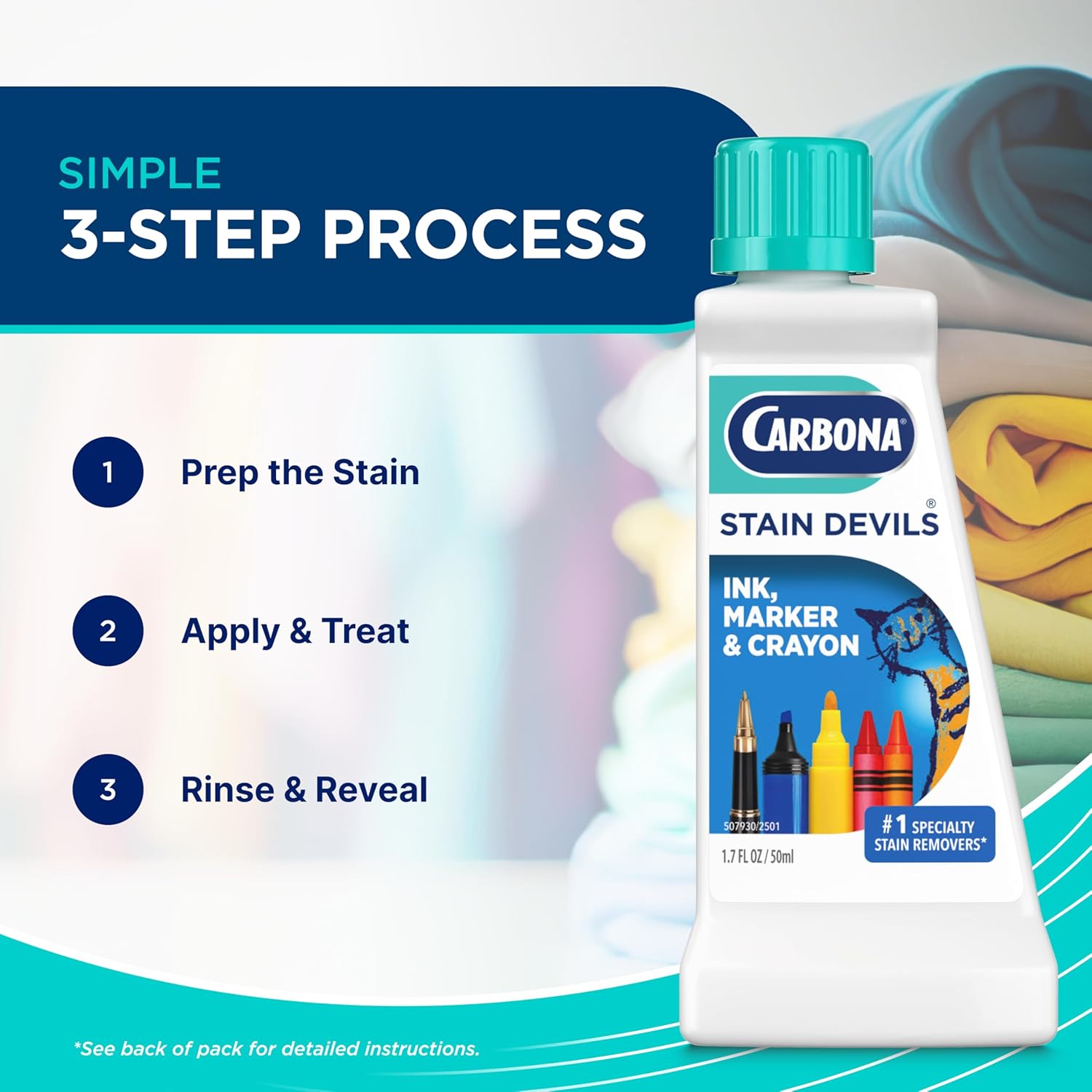 Carbona Stain Devils® #3 | Ink, Marker & Crayon | Professional Strength Laundry Stain Remover | Multi-Fabric Cleaner | Safe On Skin & Washable Fabrics | 1.7 Fl Oz, 1 Pack - Image 3