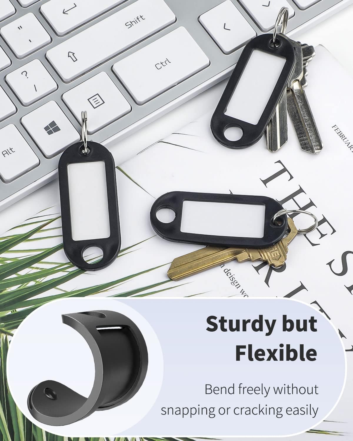 Uniclife 10 Pieces Key Tags 2 Inch Soft Plastic Key Chain Tags with Blank Paper Labels Clear Windows Protective Films and Split Rings Flexible Item Identifiers, Black - Image 2