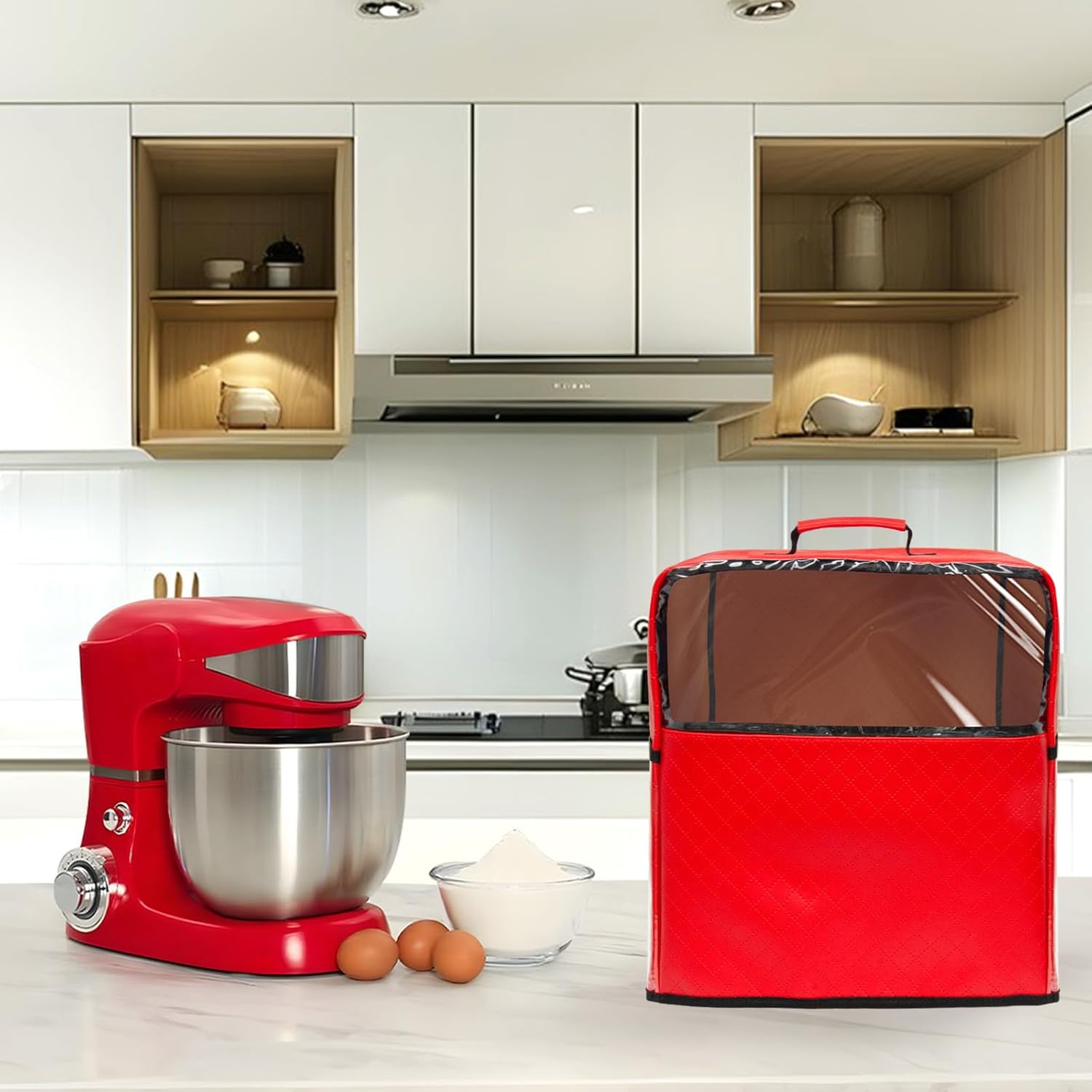 Stand Mixer Cover Compatible with Kitchenaid Mixer, Mixer Dust Cover Multi Pockets for Various Kitchen Appliance Accessories with Silicone Spatula (Red, Fit for 6-8 Quart) - Image 6