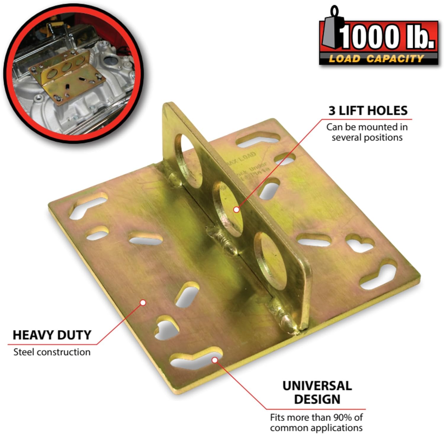 Performance Tool W41034 1/2 Ton (1,000 lbs.) Capacity Universal Engine Lift Plate , Gold - Image 2