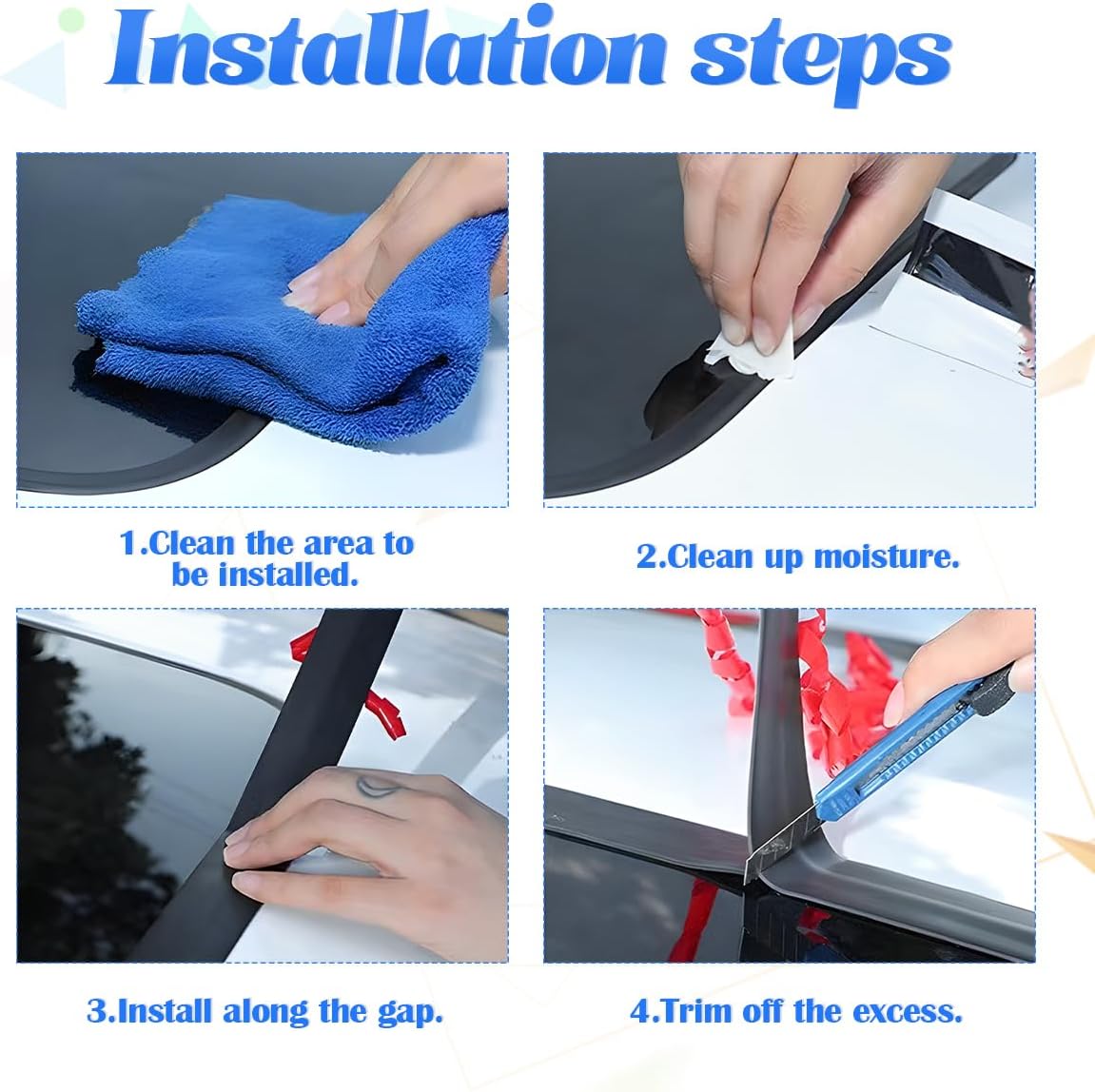 BESULEN 26 Ft Car Windshield Weather Stripping, T Shape 14mm+19mm As a Set, Adhesive Rubber Seal Strip, Auto Sunroof Sealing Gasket, Front Rear Windshield Trim Leak Sound Proofing Weatherstrip - Image 5