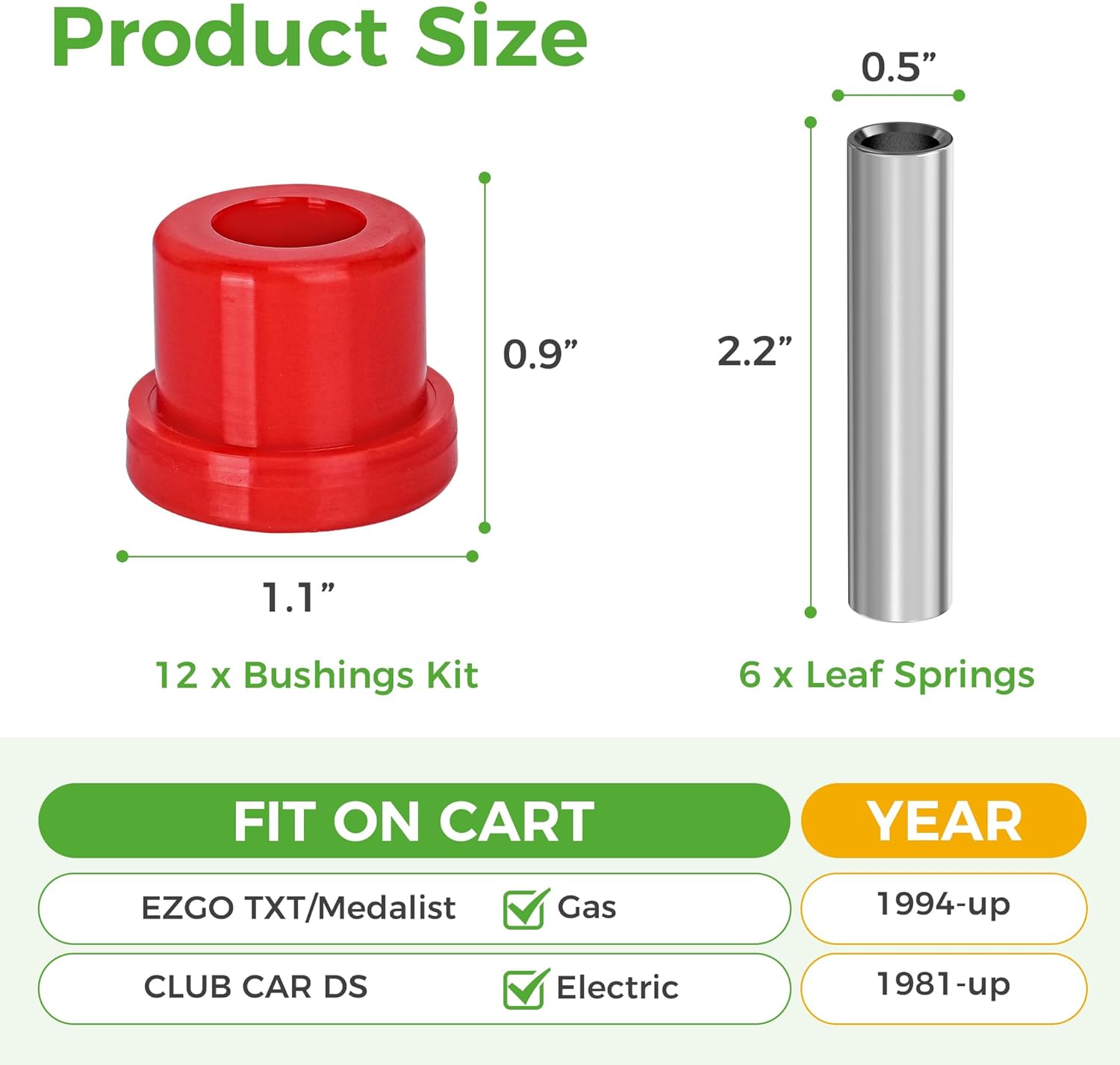 10L0L Golf Cart Spring Bushing Kit-Rear Leaf Springs Shackles Bushing Sleeve for EZGO TXT/Medalist (1994-up) & Club Car DS (1981-up), Replaces Parts 70289-G02/70291-G01/1012303/1015583 - Image 7