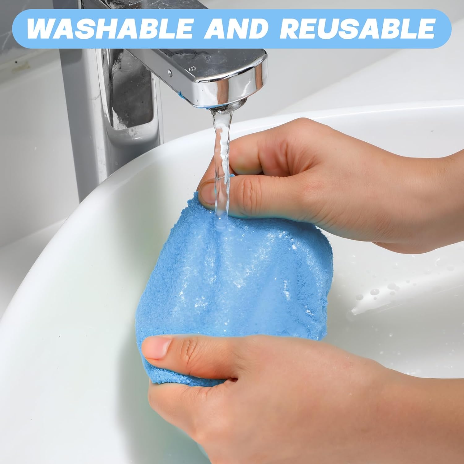 Baderke 10 Pcs Windshield Cleaner Tool Car Window Cleaning Supplies with Extendable Handle Include 6 Washable Microfiber Bonnets 2 Empty 60ml Spray Bottle Glass Wiper Kit(Light Blue) - Image 7