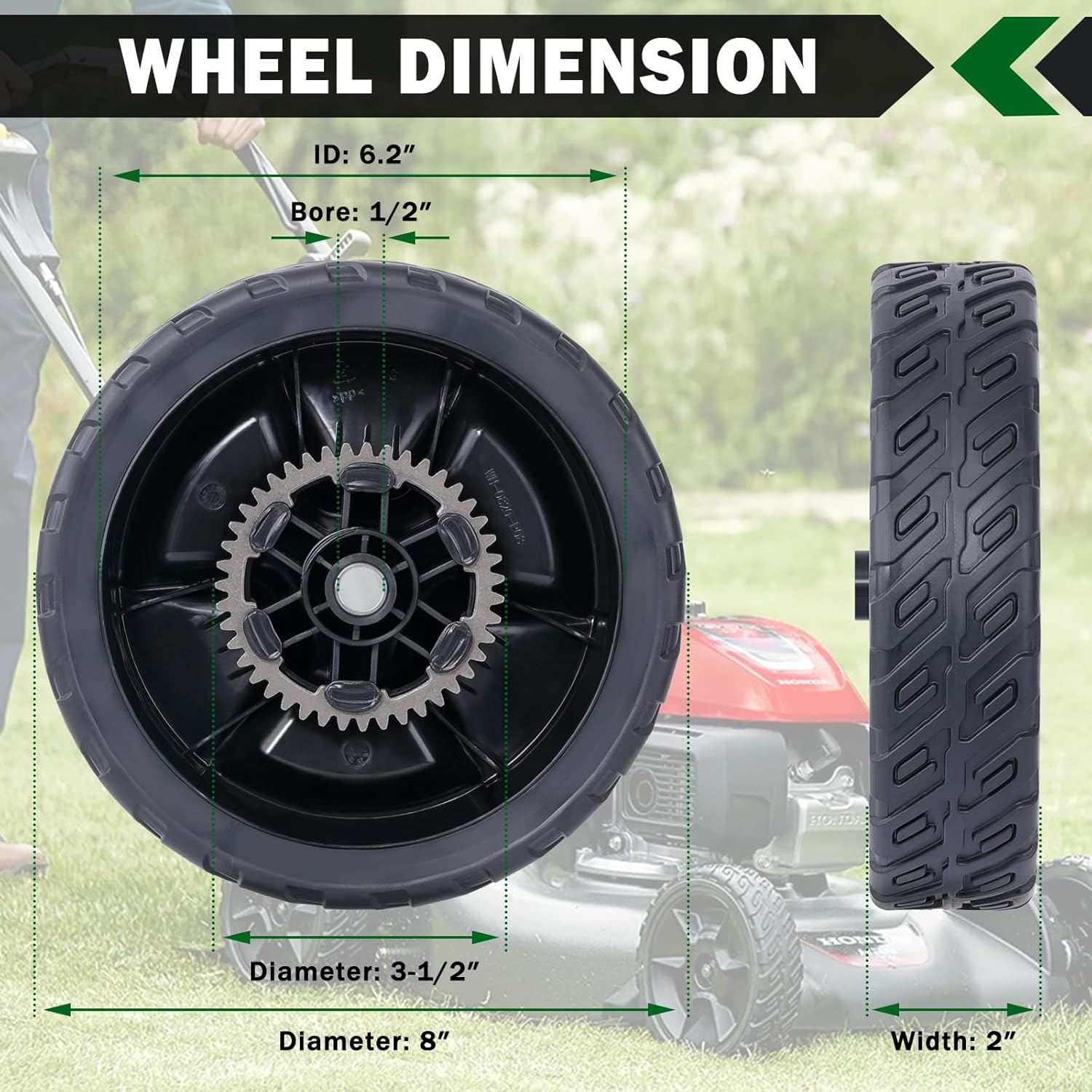 CheeMuii HRN216 Lawn Mower Rear Drive Wheels Kit 2 Pcs 8" Back Wheels Replace for 42710-VR8-N00ZA Push Mower Wheel Compatible with Honda HRN216 Lawn Mower - Image 5