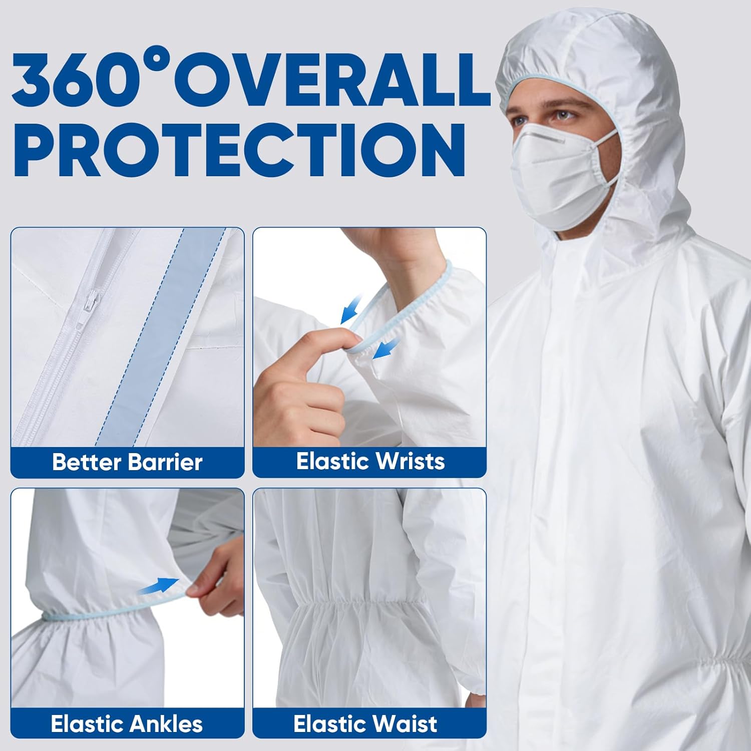 TICONN Hazmat Suit Disposable Coveralls, Full Body Protective Lab Coveralls, Breathable Paint Suit for Men Women - Image 2
