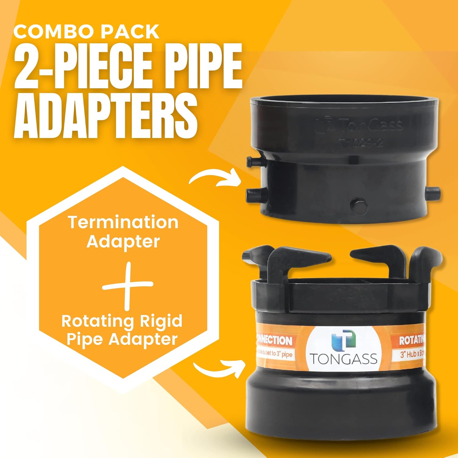 TonGass (Combo Pack) RV Sewer Hose Fitting Adapter to PVC, RV Sewer Connection & RV Sewer Termination Adapter - 3" Hub x Bayonet Hooks - Image 2