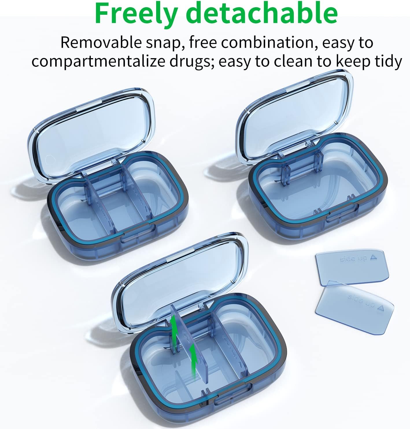 2 Pack 3 Compartment Small Pill Box, Moisture Proof Case, Travel Organizer for Pocket Purse, Daily Portable Medicine Vitamin Container, Fish Oil and Supplement Storage - Image 3