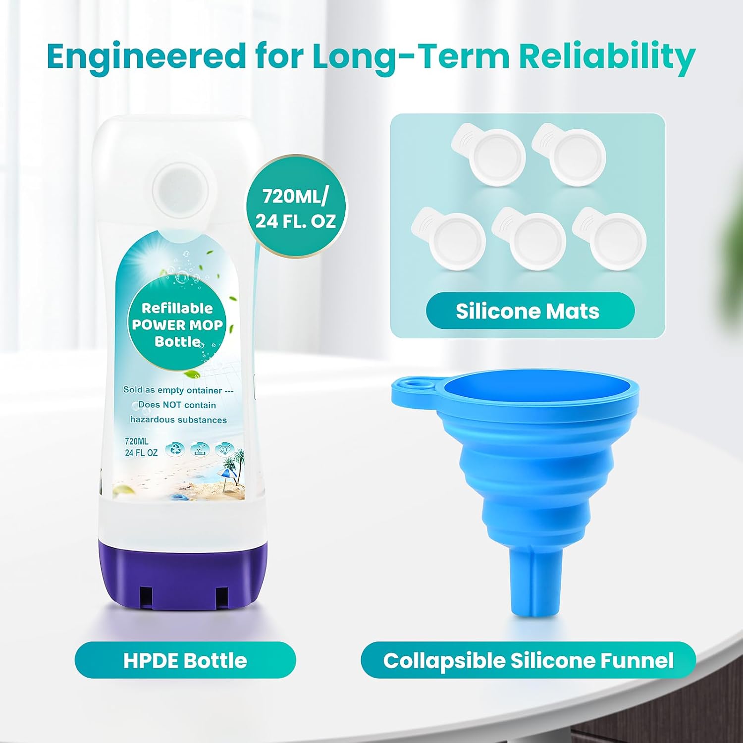 Refillable Bottle for Swiffer® Power Mop™, 720ML / 24 FL.OZ Reusable Solution Container, Leak-Resistant Lock, Use Any Liquid Cleaner - Image 6