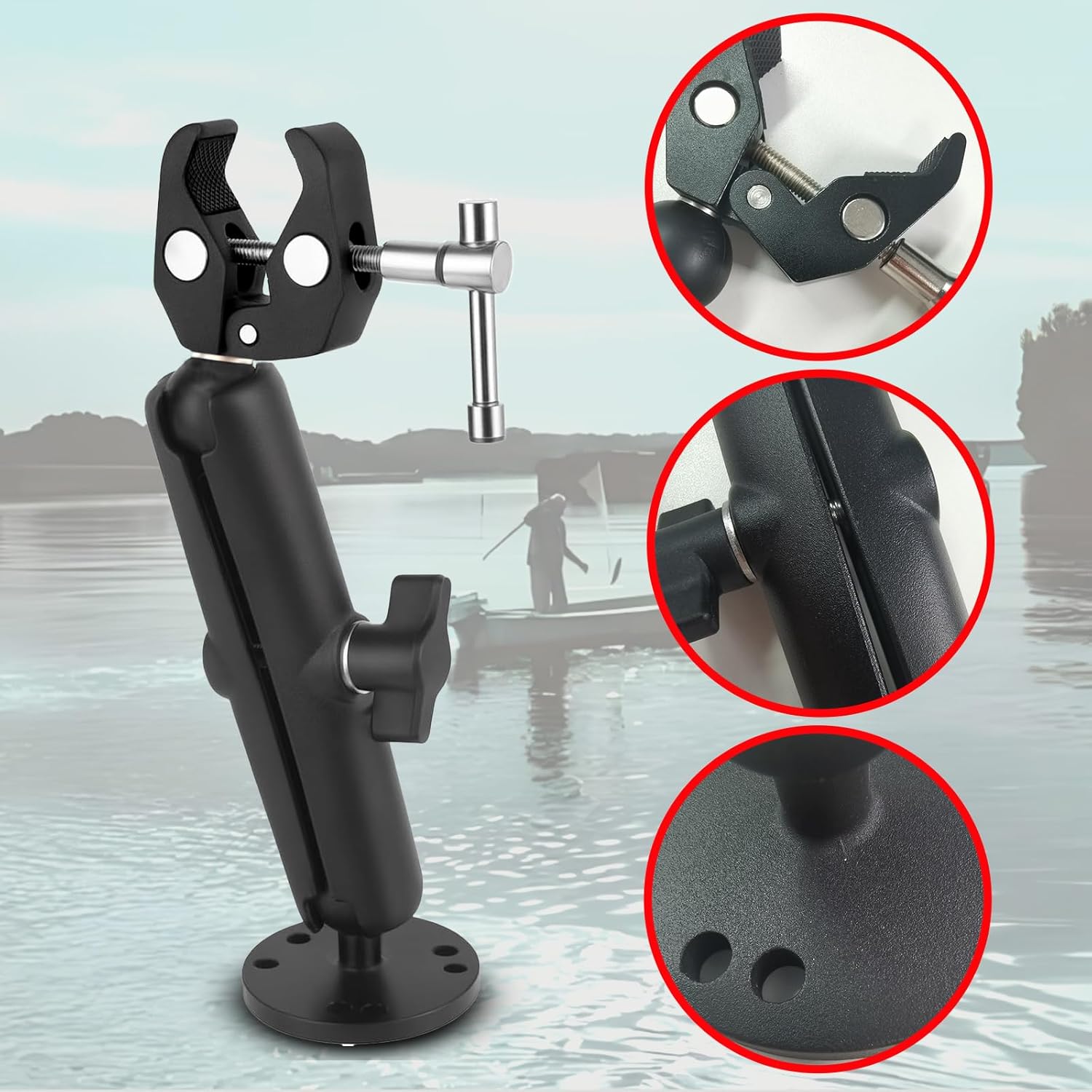 Trolling Motor Stabilizer Mount Support for Riptide Terrova/Minn kota Terrova/Ulterra, Crab-Claw-Like Clamps can Firmly Grip, 360° Adjustment Range, Fix Rods Ranging from 0.6 "to 1.5" - Image 5
