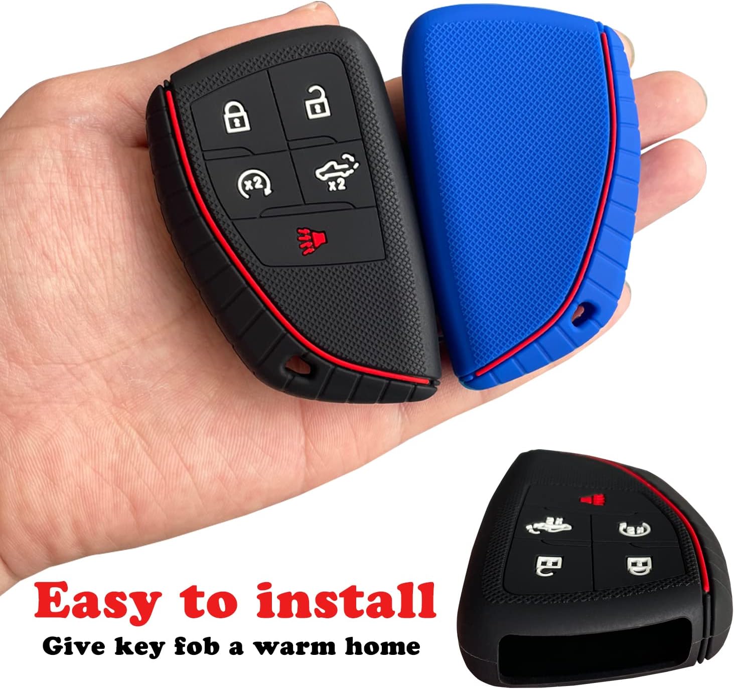 TANDRIVE Key Fob Cover for 2022-2025 2026 Chevy Silverado 1500 GMC Sierra 1500, 2024-2026 Silverado Sierra 2500HD 3500HD, Silicone, 2-Pack, Black Blue - Image 3