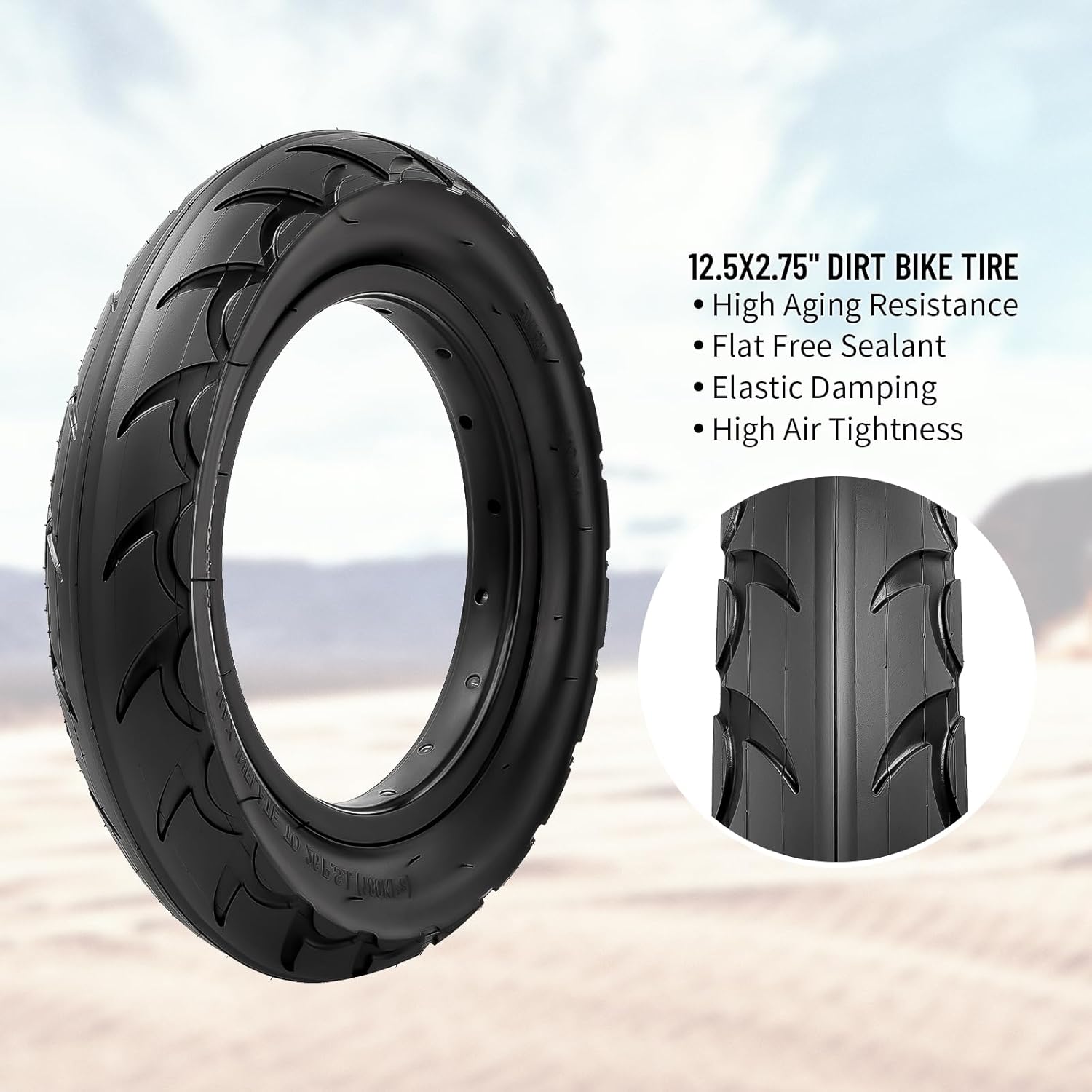 12.5x2.75 Replacement Tire and Inner Tube, 12 1/2 x 2.75 Dirt Bike Tire Tube for Razor MX350 MX400 Dirt Rocket, X-Treme X-560, Compatible with 12 1/2x2 3/4 Electric Scooters Tire Tube(2Sets) - Image 2