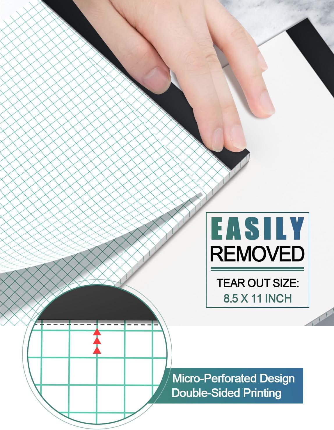 Graph Paper Pads 8.5 x 11, 4x4 Graph Ruled, 6 Pack 1/4 Graph Paper Notebooks, Grid Paper Pad Notebook 8-1/2" x 11" Graphing Paper, Perforated Quadrille Pad, 70GSM White Graft Paper Pads, 30 Sheets/Pad - Image 3