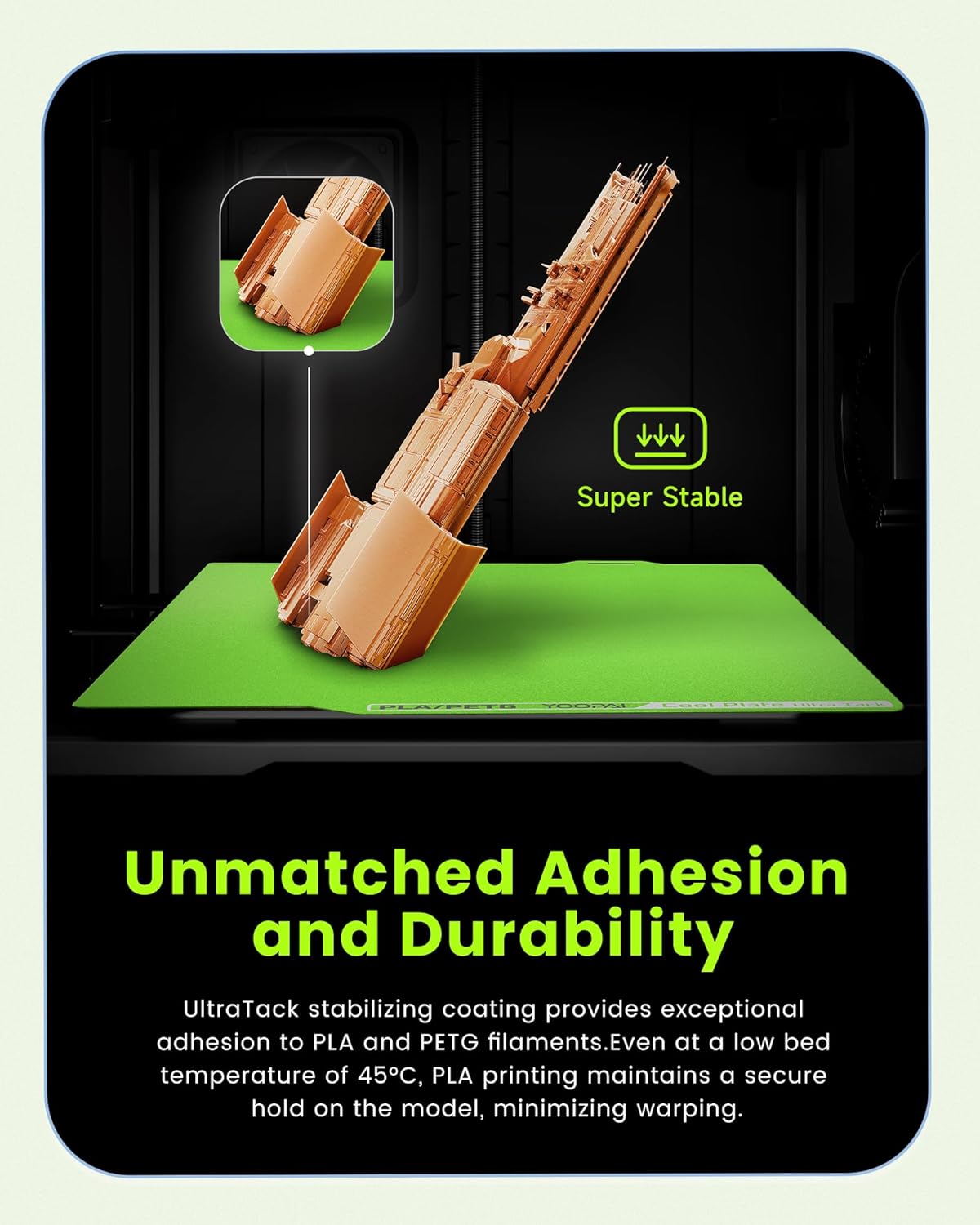 YOOPAI Cold Low Temperature Build Plate for Bambu Lab A1 Mini, 184x184mm Double Sided Room Temperature Print, 3D Printer Bed Platforms with UltraTack Coating for BambuLab A1 mini 3D Printers(Green) - Image 3