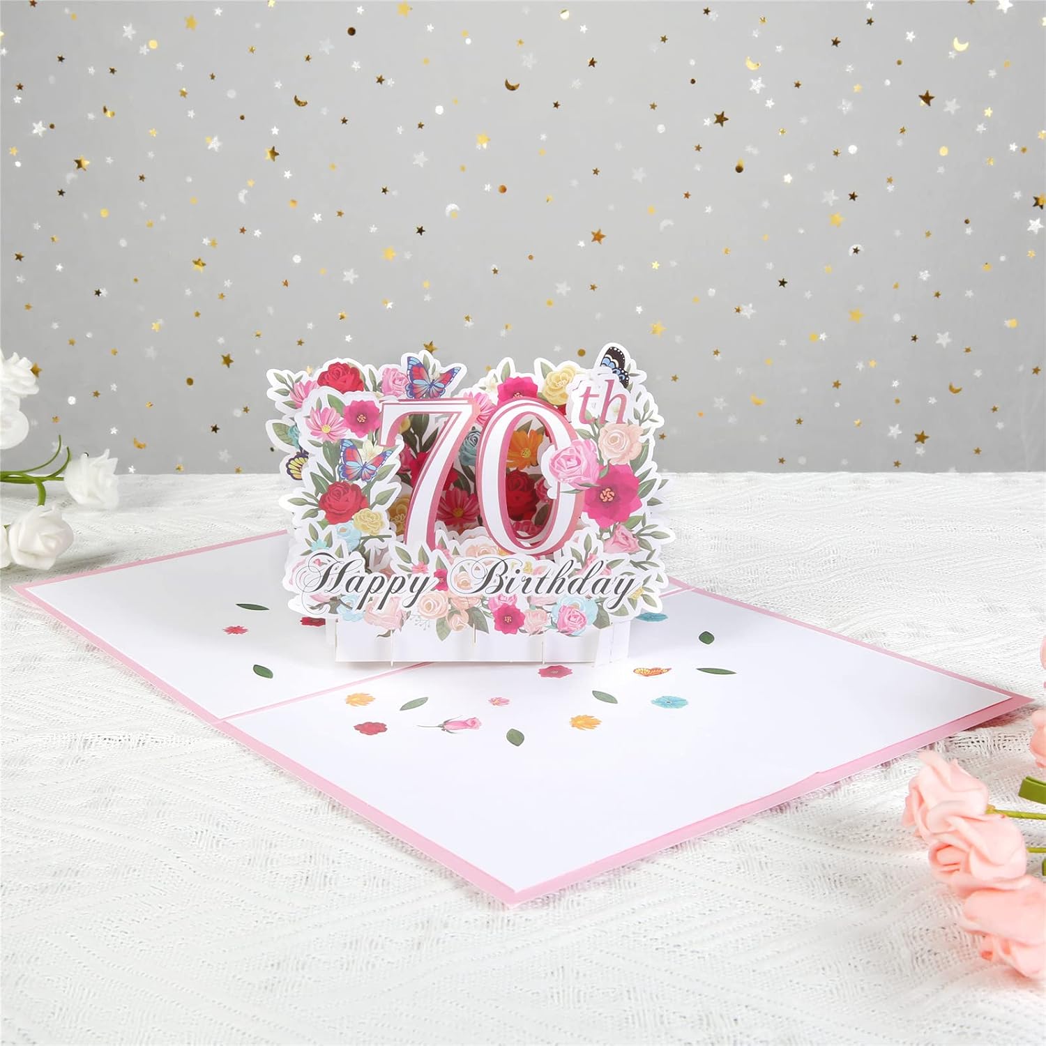 70th Birthday Pop Up Card, Happy 70th Birthday Card for Her, Women, Wife, 70th Birthdays Gift for Sister, Mom, Friend, Pop Up Birthday's Greeting Card with Blank Note and Envelope, 6" x 8" - Image 4