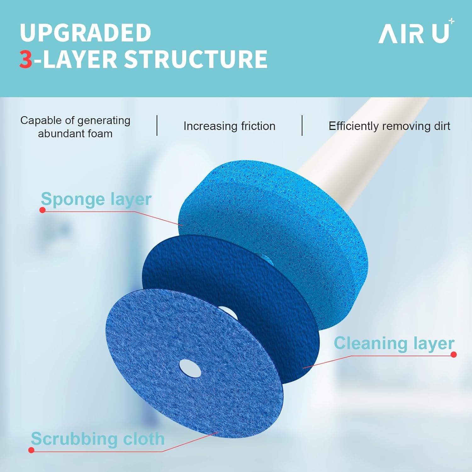 AIR U+ Disposable Toilet Brush, Toilet Bowl Cleaning System with 24 Count Wand Refill, Clean Brush Starter Kit with 1 Toilet Wand, 1 Storage Caddy and 1 Fragrant Tablet (1 + 24) - Image 6
