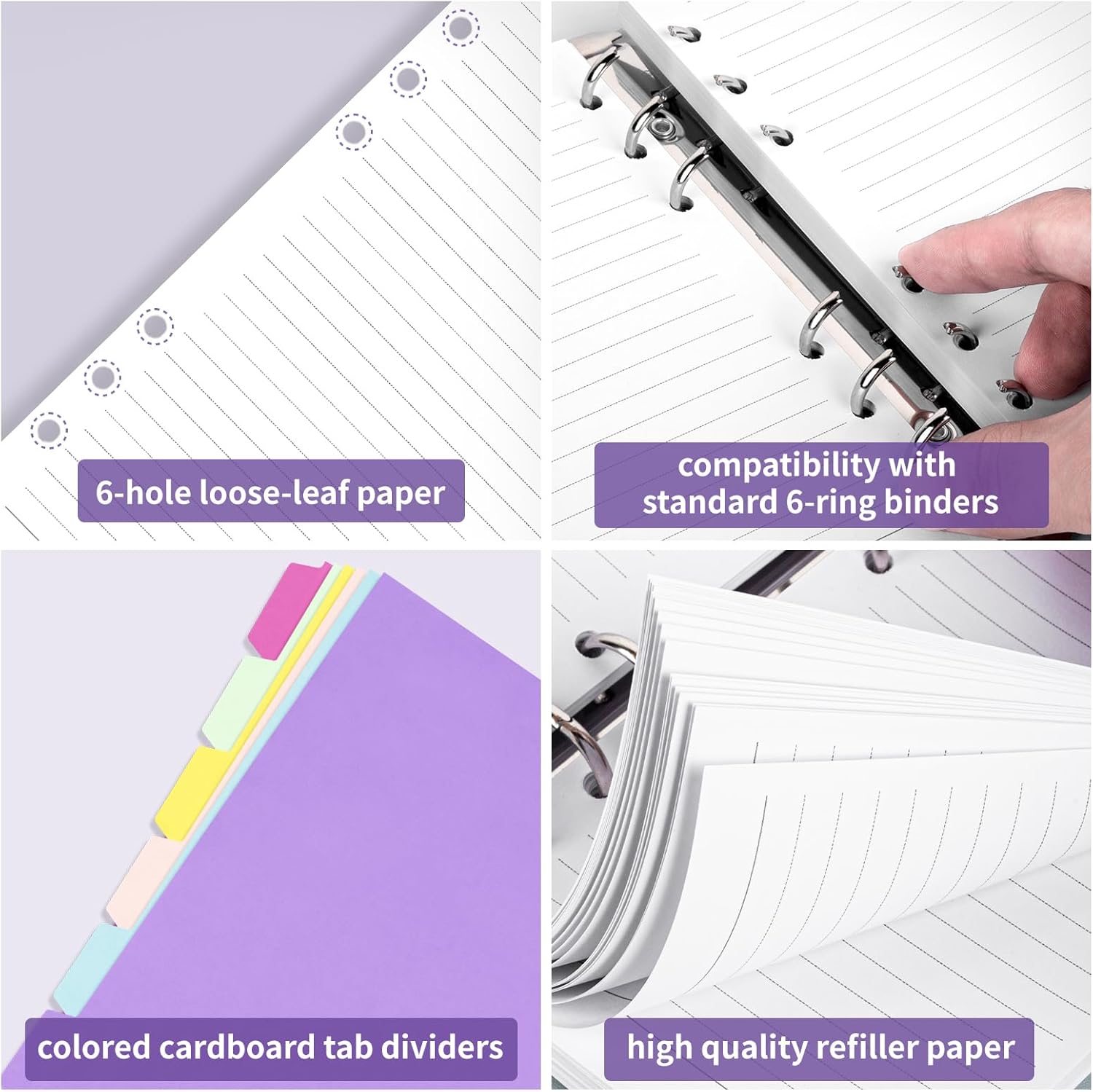 A6 Refill Paper Planner Inserts, 6-Hole Loose Leaf Paper, College Ruled Loose Leaf with Binder Dividers, Punched Notebook Refills for 6-Ring Refillable Binder, 240 Pages, White - Image 3