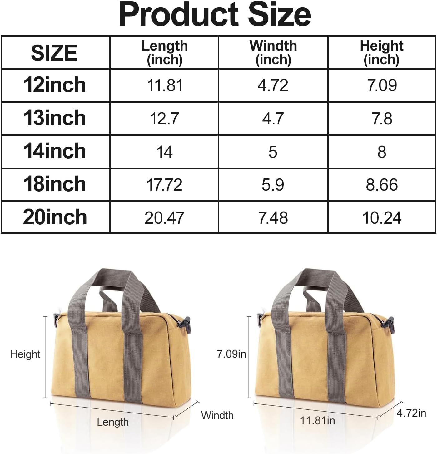 Small Tool Bag, Canvas Tool Storage Bag, Large Capacity Multipurpose Zipper Soft Tote Organizer Pouch for Electrician, Plumbing, Gardening,Tools Bags for Men (Khaki, 18 Inch) - Image 2
