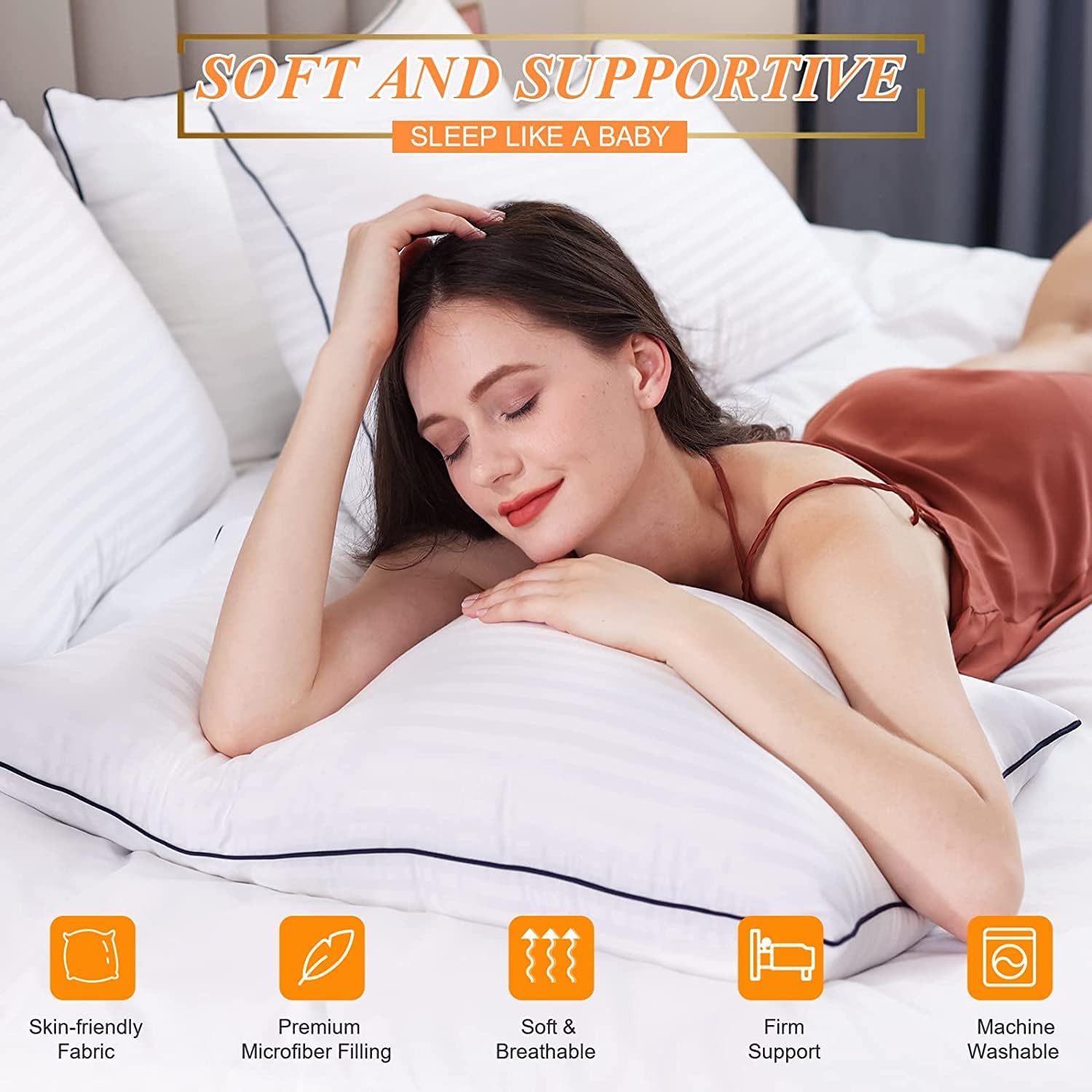 SEMZSOM Bed Pillows for Sleeping, King Size Pillows Set of 4 Luxury Hotel Pillows with Soft Fluffy Down Alternative Filling for Back, Stomach and Side Sleepers - Image 3