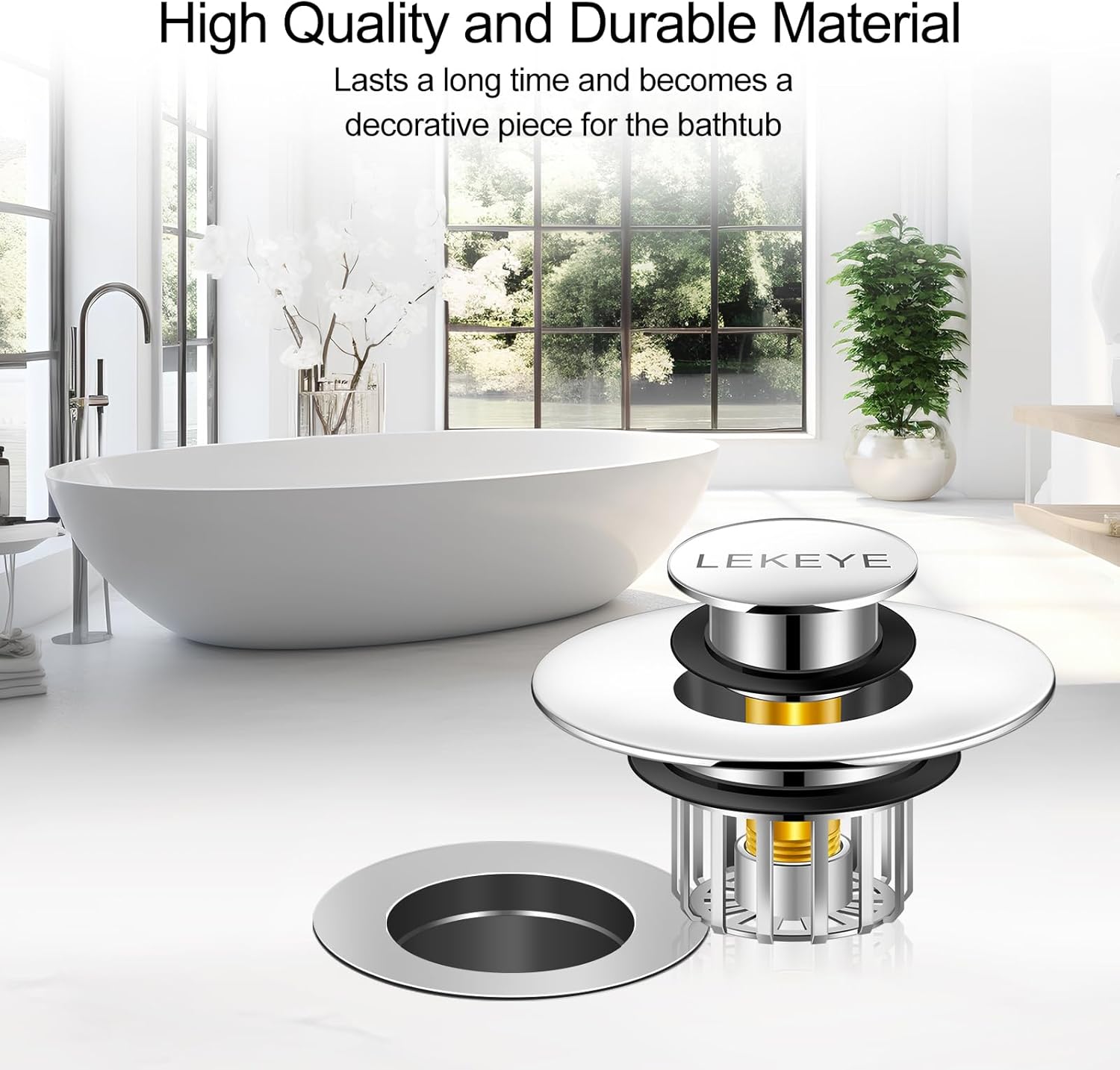LEKEYE Tub Stopper | Shower Drain Hair Catcher | Pop-up Drain Stopper with Strainer | Bathroom Bathtub Plug | Drain Protector for 1-1/2 to 1-3/4" Bath Drain Hole - Image 5