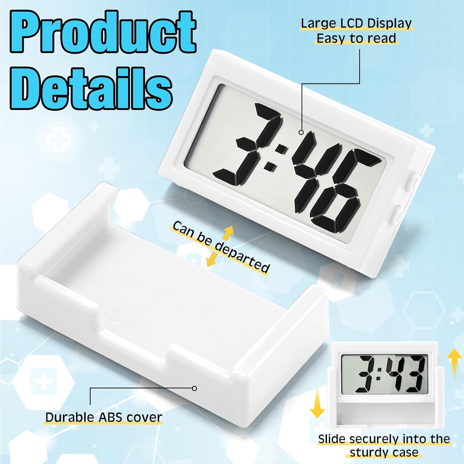 Frienda 6 Pieces Mini Digital Clock Small Digital Clock Stick on Battery Operated Self Adhesive Bracket for Car Dashboard Fridge (White) - Image 3