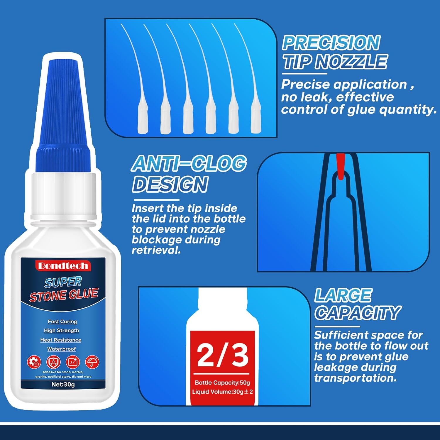 Stone Glue 30 g, Marble Glue Instant, with Anti-Clog Cap, Strong Clear Adhesive for Marble, Granite, Artificial Stone, Tile, DIY, Waterproof (Clear, 30 Grams * 1 Pack, Stone Glue) - Image 5
