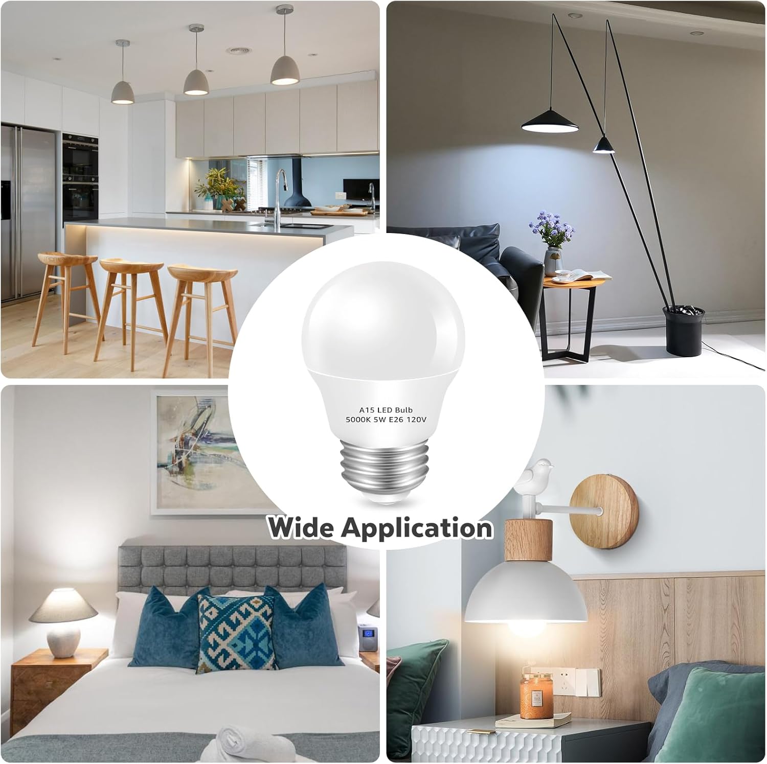 LED Refrigerator Light Bulb 4 Pack,Daylight White 5000K 120V 40W Equivalent Appliance Bulb,A15 5W E26 Base Waterproof Fridge Light Bulbs for Freezer Home Lighting,Small Light Bulb,Dimmable - Image 6