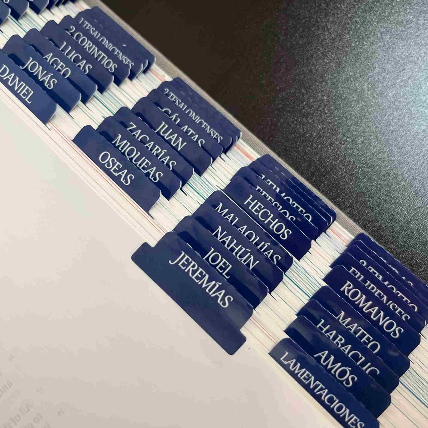 Spanish Laminated Bible Tabs, pestañas para biblia en español, Reposition Large Print Stickers, Easy to Read and Apply Bible Tabs for Women and Man (Spanish Blue) - Image 5