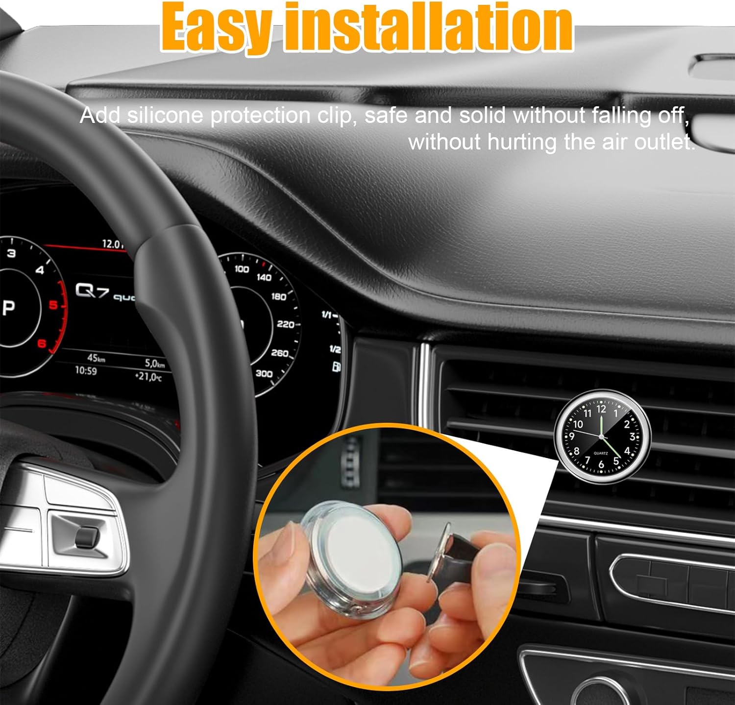Dickno 2 PCS Stick on Dashboard Car Clock, Mini Tiny Analog Quartz Luminous Air Vent Clocks, Self Adhesive Automotive Vent Clocks Watch, Vehicle Clock for Dashboard Decoration (Blue+Black) - Image 5