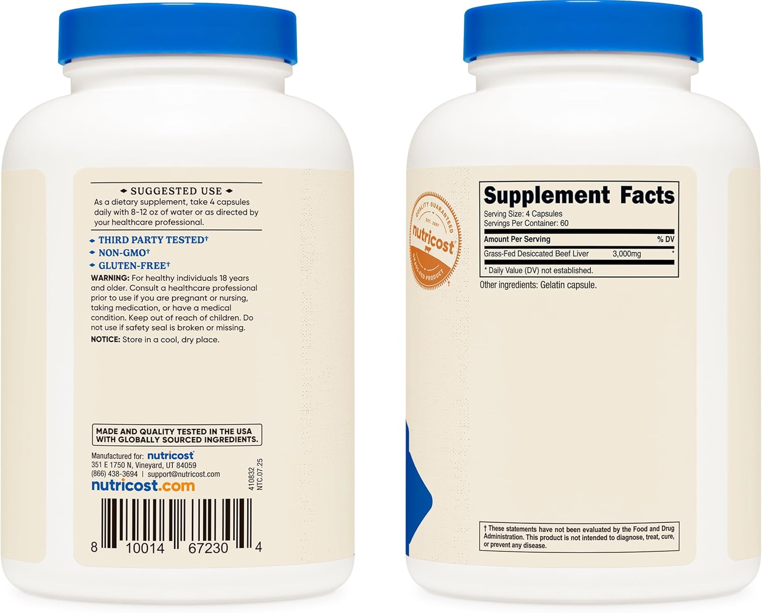 Nutricost Grass Fed Desiccated Beef Liver Capsules 3000mg Per Serv (750mg Per Cap), 240 Cap for 60 Servings - No Hormones, GMO and Gluten Free, Pasture-Raised, Free Range Beef - Image 4