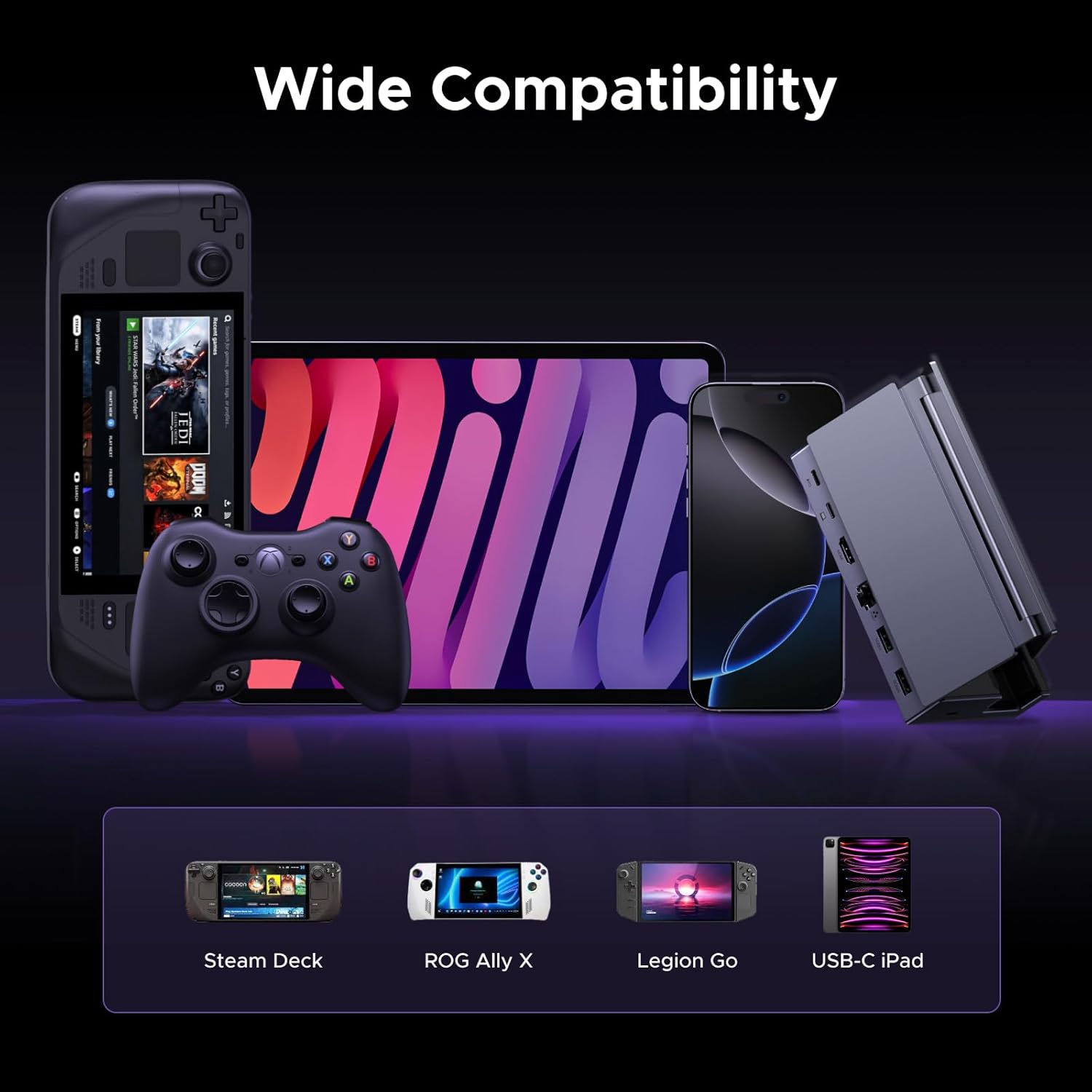 UGREEN Steam Deck Dock 6-in-1 4K@120Hz HDMI 2.1, 100W PD, USB-A & USB C 3.0, Gigabit Ethernet, Dock for Rog Xbox Ally 2025, Steam Deck, ROG Ally, Region Go, MacBook - Image 8