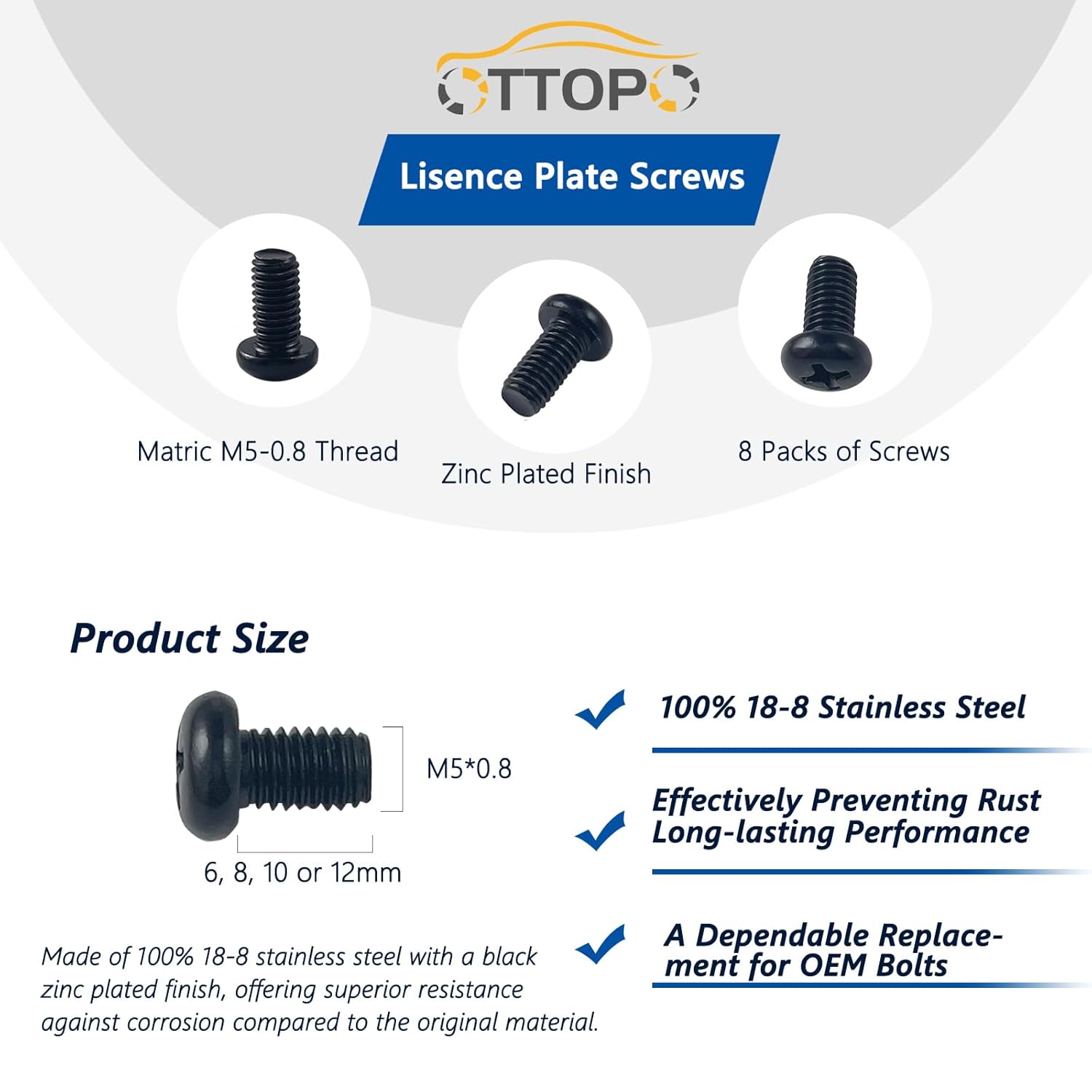 M5-0.8X6mm Rear License Plate Screws Compatible with Tesla Model 3, Y and BMW 18-8 Stainless Steel Black Zinc Plated 8 Pack - Image 2