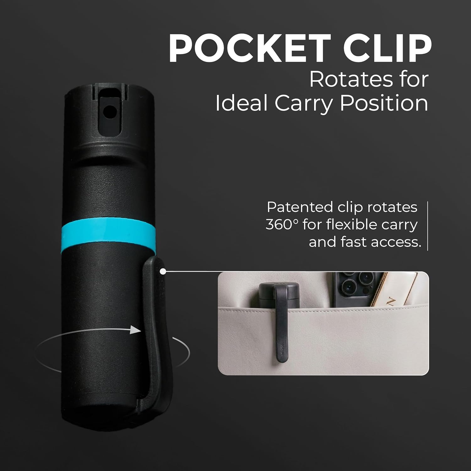 POM Pepper Spray Pocket Clip, Quick Flip Top Safety, Maximum Strength OC Formula with UV Marking Dye, Safe Compact and Tactical Design for Everyday Carry, 25 Bursts, 10 ft Range, 0.5 fl oz - Image 4