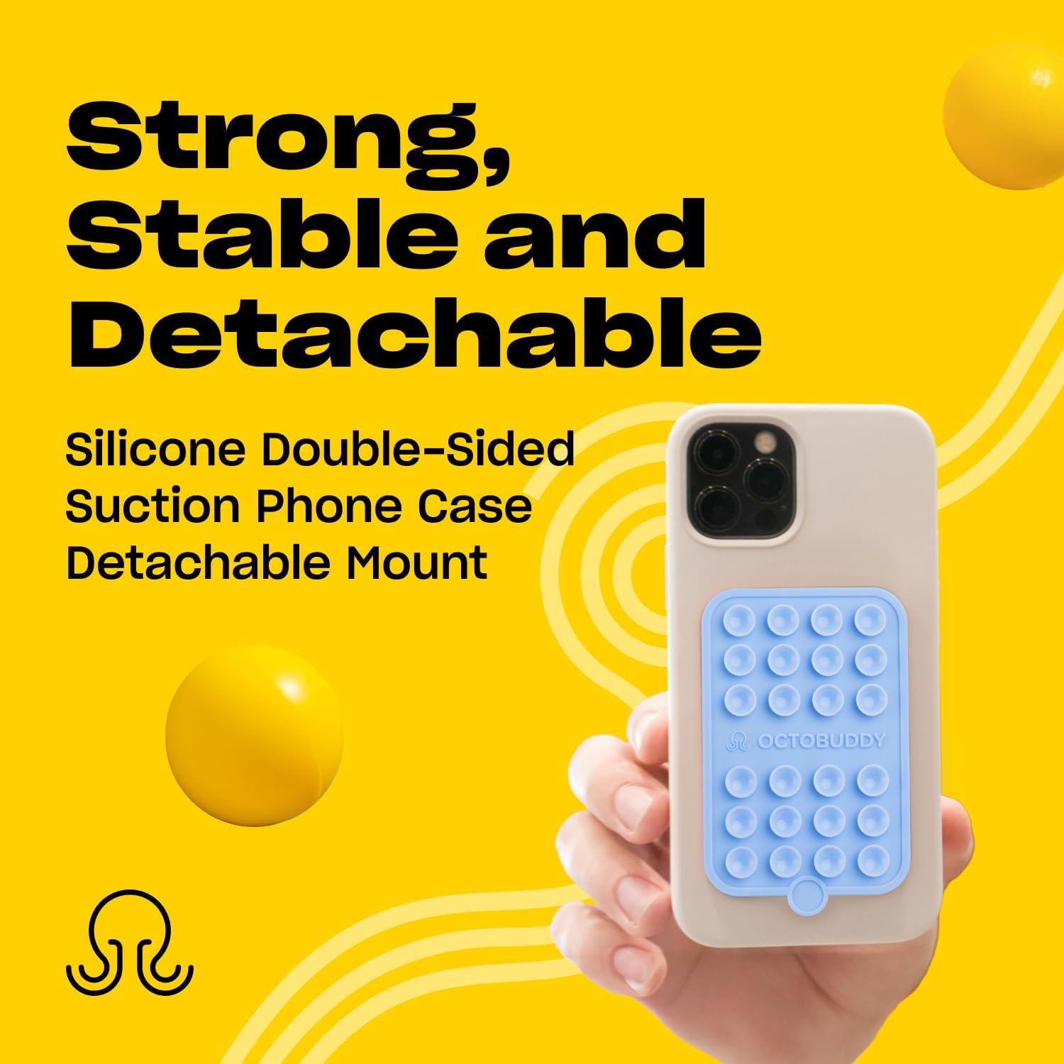 OCTOBUDDY Double - Silicone Double-Sided Suction Phone Case Detachable Mount - Hands-Free, Strong Grip Holder for Selfies & Videos - iPhone & Android Compatible - 2.5″ x 3.75″, Baby Blue Jay - Image 2