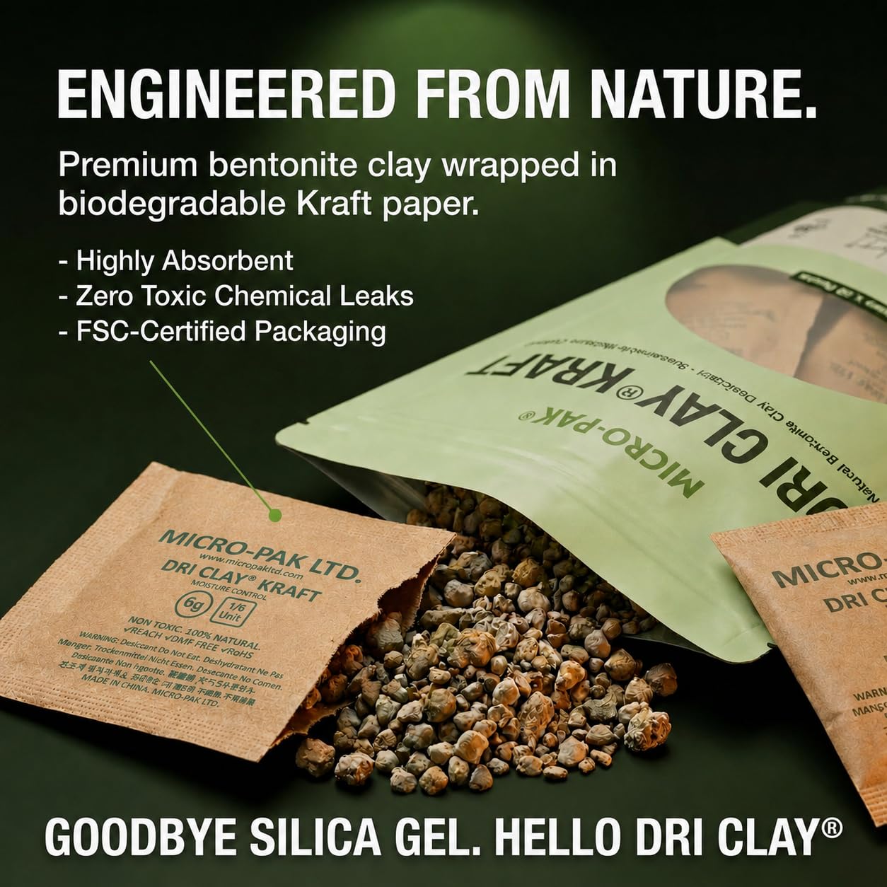 Micro-Pak Dri Clay Kraft, Highest Moisture Absorption Desiccant Packs, Silica Gel Packets Alternative, Food Safe Bentonite Clay, Desiccant Packs for Storage, Moisture Absorbers for Closet, 6gx50pcs - Image 2