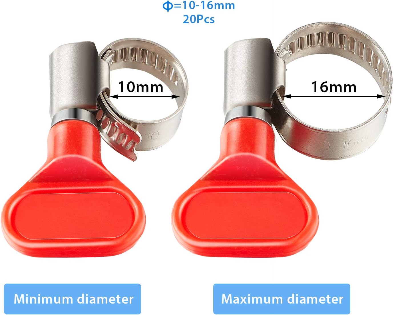 Mudder 20 Pcs Thumb Screw Hose Clamps, 3/8'' - 5/8'' (10-16mm) Adjustable Stainless Steel Small Worm Gear Tube Clamps for Beer Line Fuel Water Tubing Intercooler and Automotive - Image 2