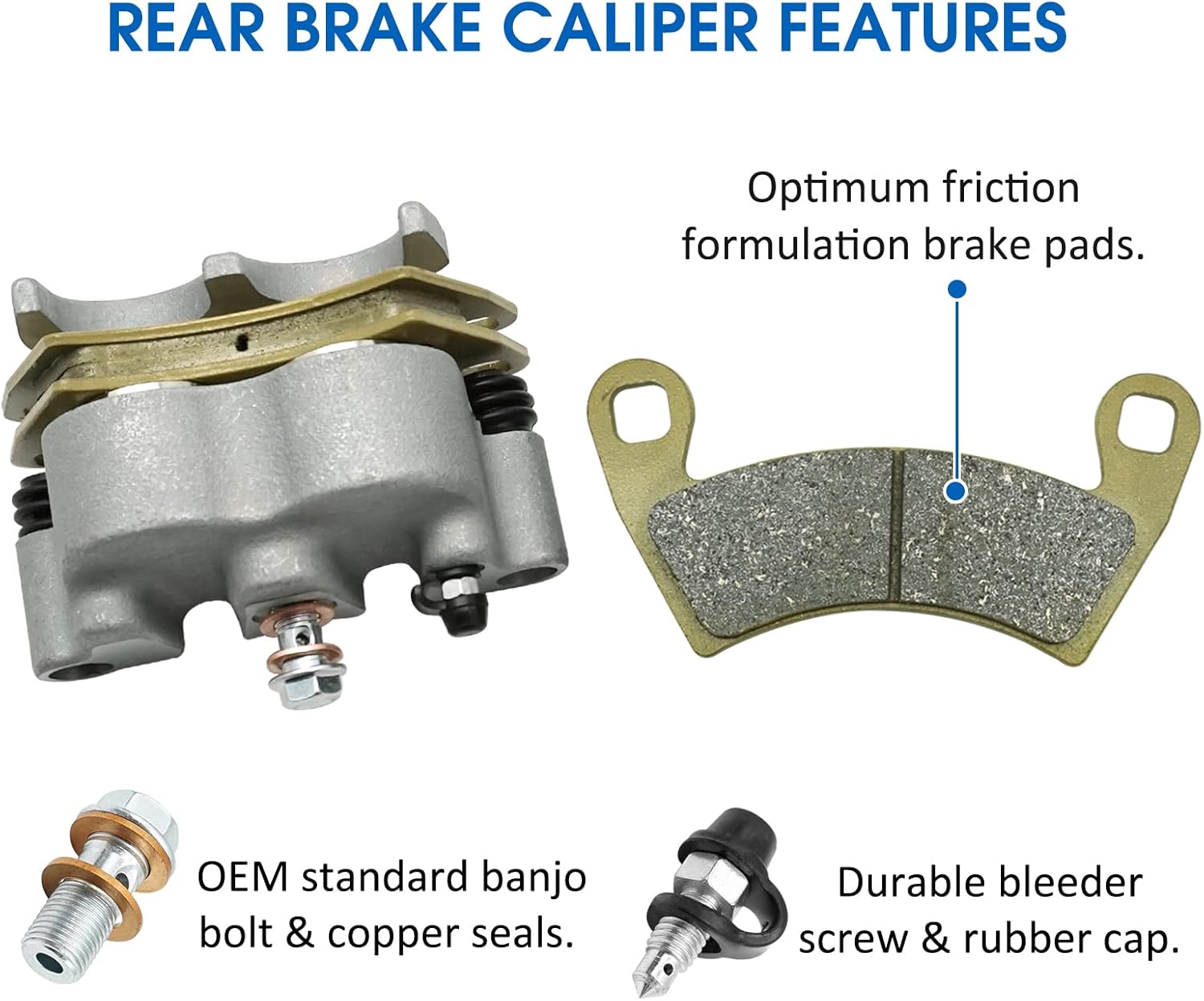 M MATI Rear Left Right Brake Caliper Pads for Polaris RZR 1000 XP, RZR Turbo, RZR RS1, RZR 900 4-Seater 1912141 1912142 1912478 1912479 - Image 3