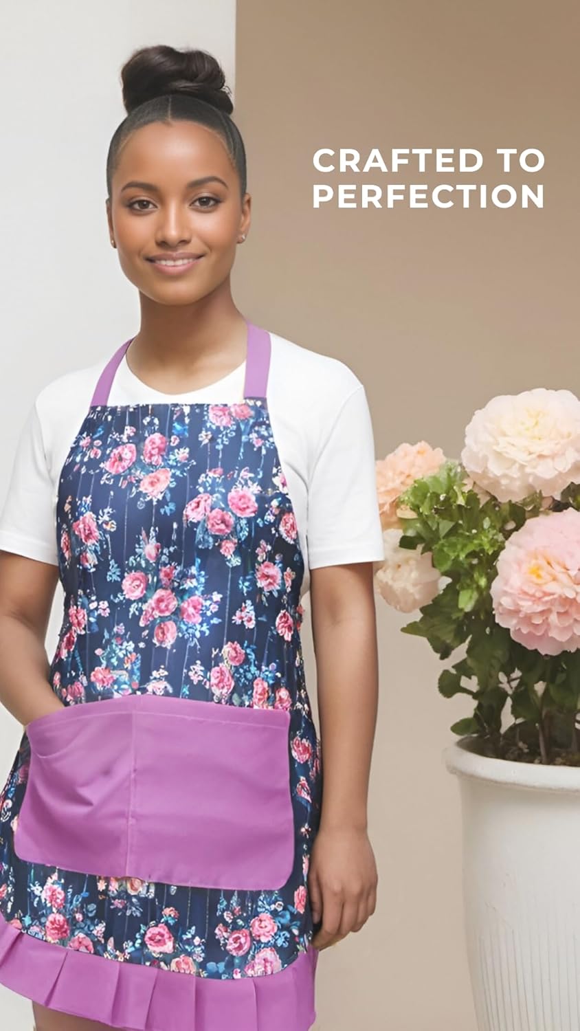Vintage Floral Apron for Women with Functional Pockets Adjustable Neck Strap for Cooking Baking Mother's Gift - Image 7