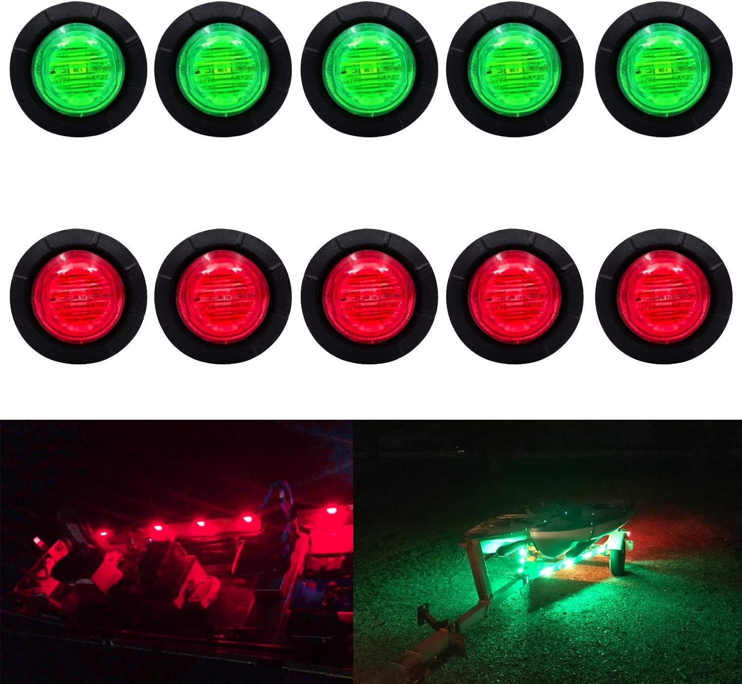 (5 Red + 5 Green) Waterproof Marine Boat LED Lights, Underwater & Deck Courtesy Lights, 12V for Yacht, Boat, Fishing, Pontoon, Sailboat, Kayak